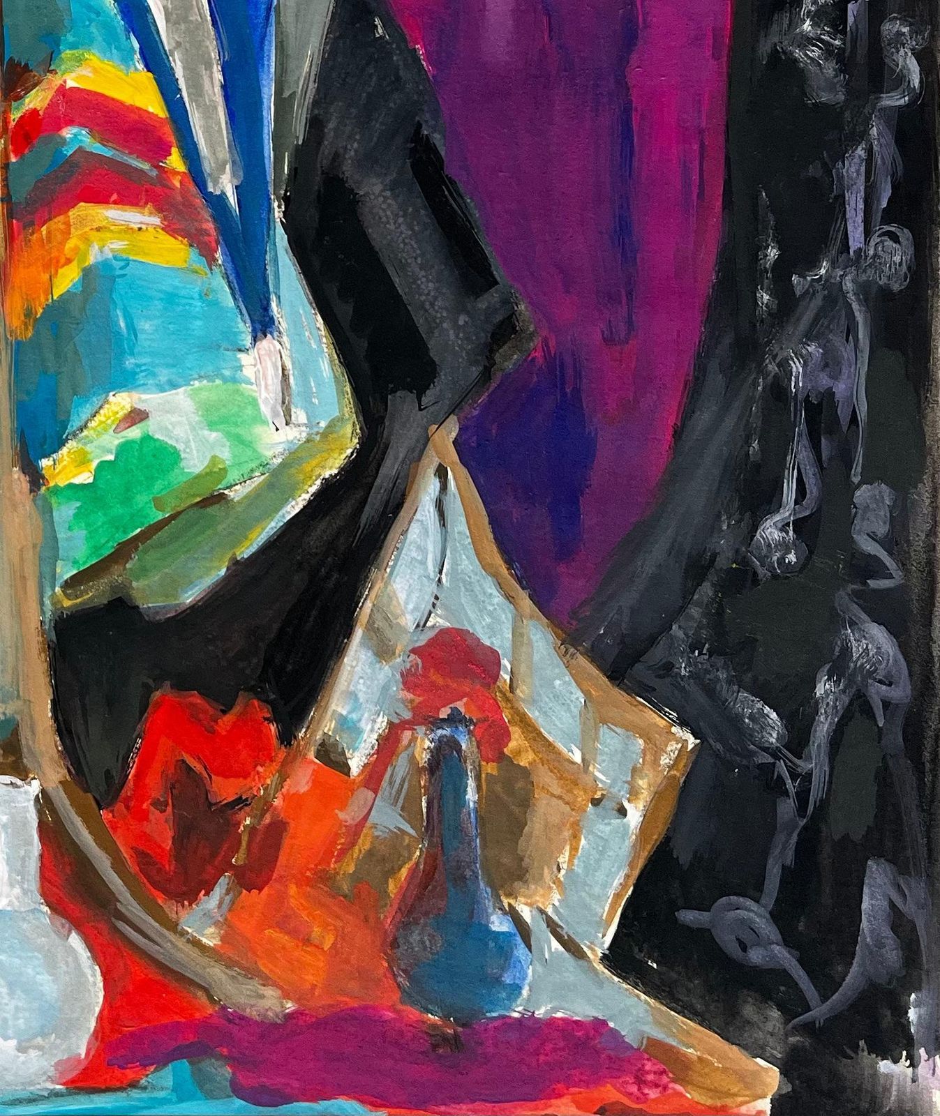 Guy Nicod Hat Stand With Colourful Umbrellas Draped Fabrics And Jugs Modernist Still Life photo 647.0