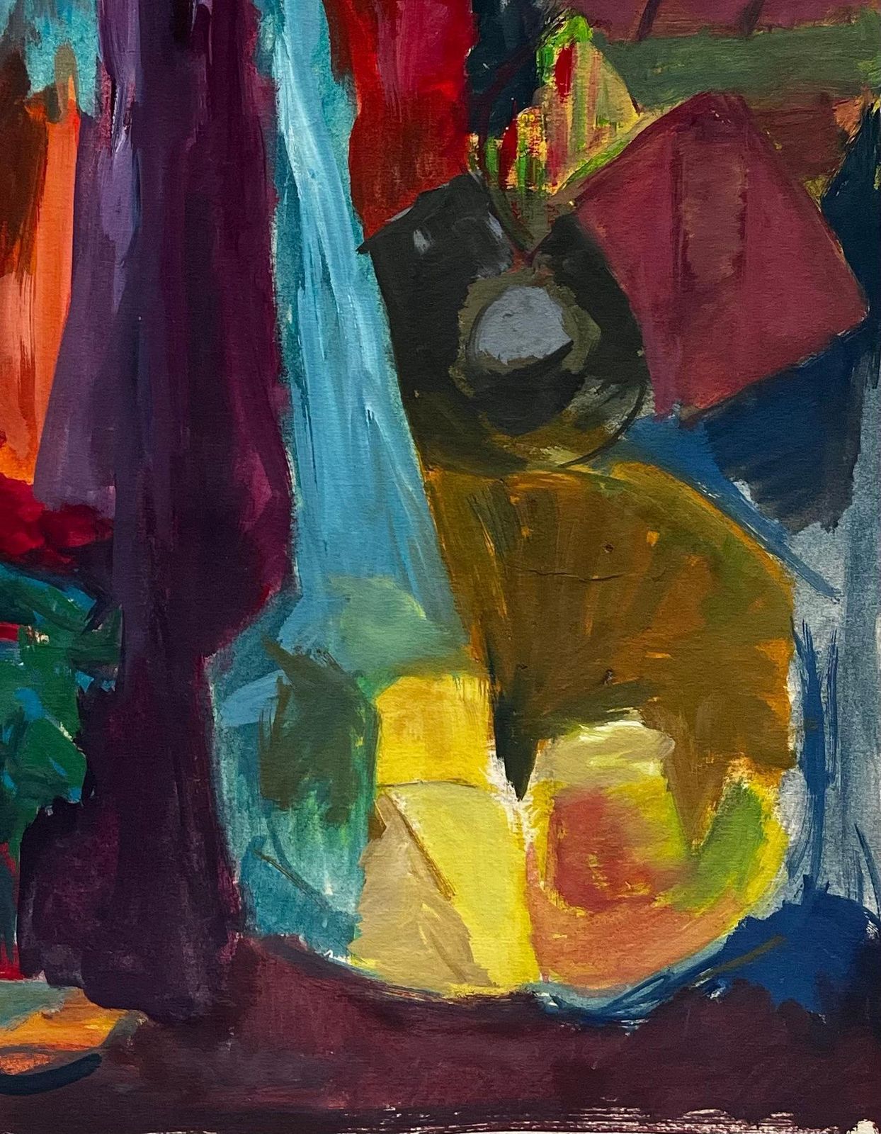 Guy Nicod Colourful Draped Fabrics Hanging Hats And Red Flower Pot Modernist Still Life photo 570.0