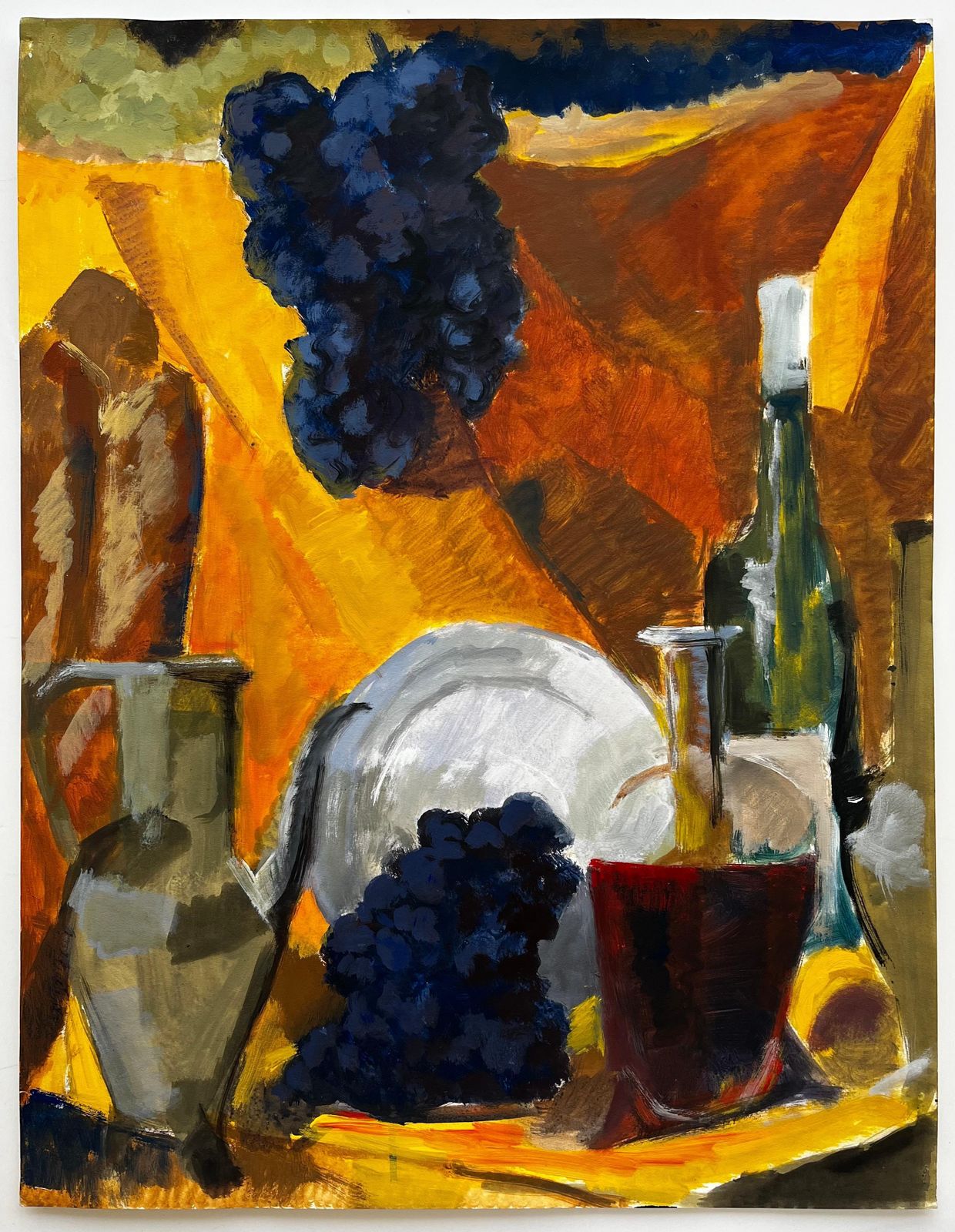 Guy Nicodgrapes Wine Bottles Jug And Plate Golden Drapery French Modernist Still Life photo furniture