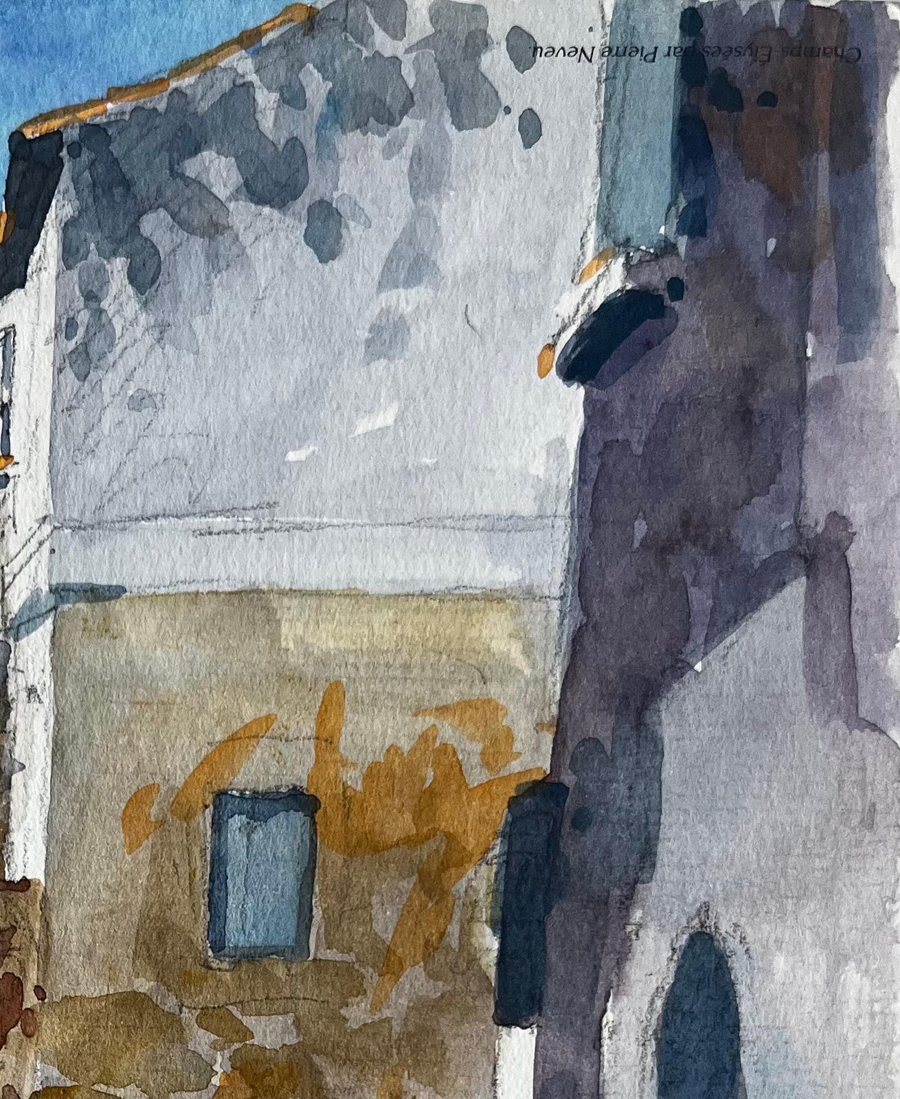 Pierre Neveumediterranean Archway Alley Sunlit Stone Buildings Watercolor photo for sale