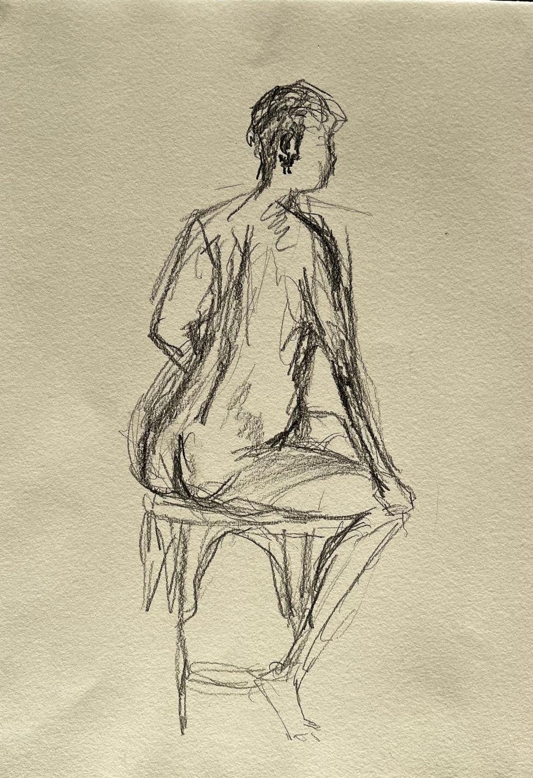 Minty Ramseyseated Back View Nude Female Figure Drawing Expressive Gestural Pencil Study2025