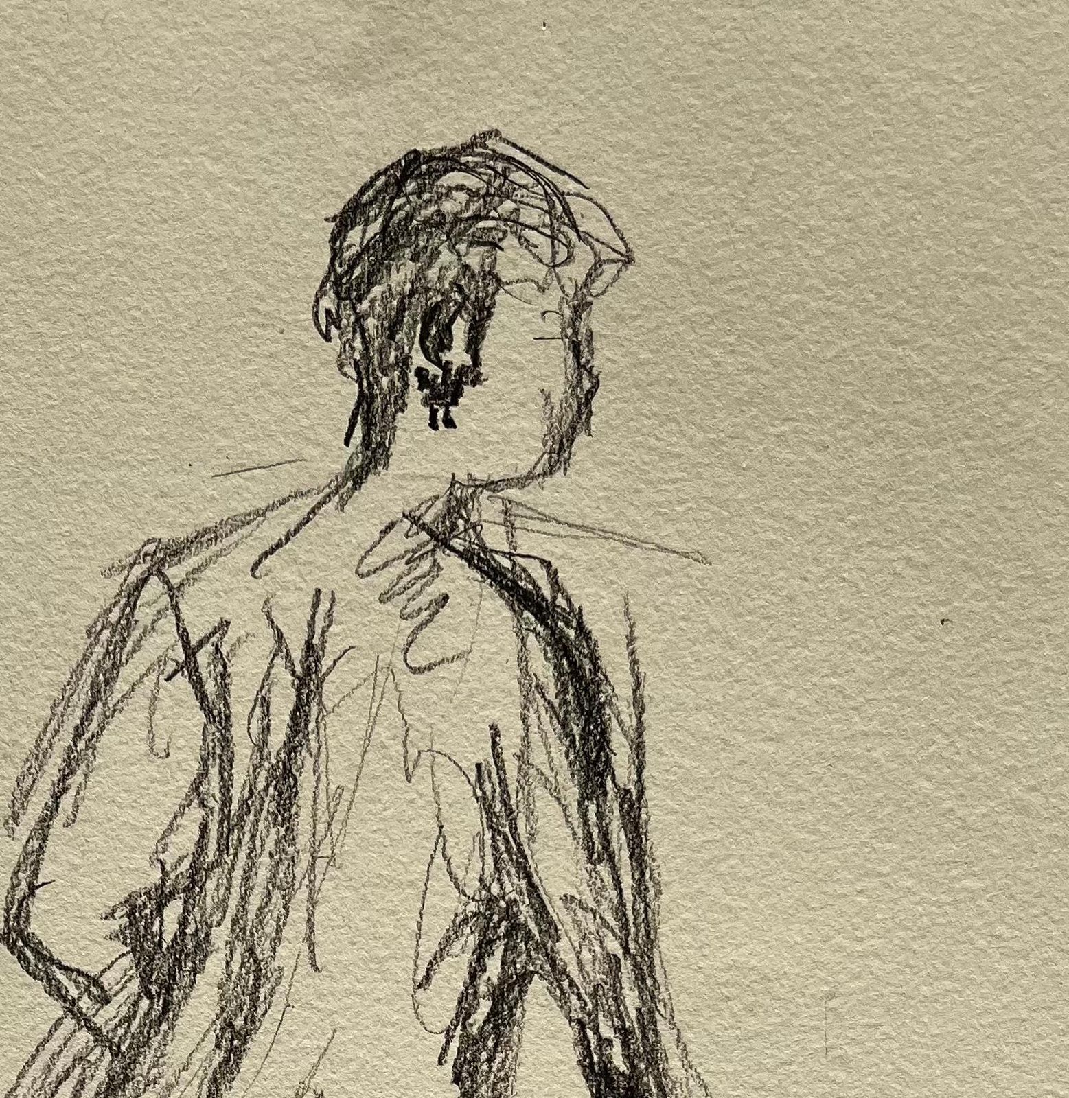 Minty Ramseyseated Back View Nude Female Figure Drawing Expressive Gestural Pencil Study2025 photo for sale