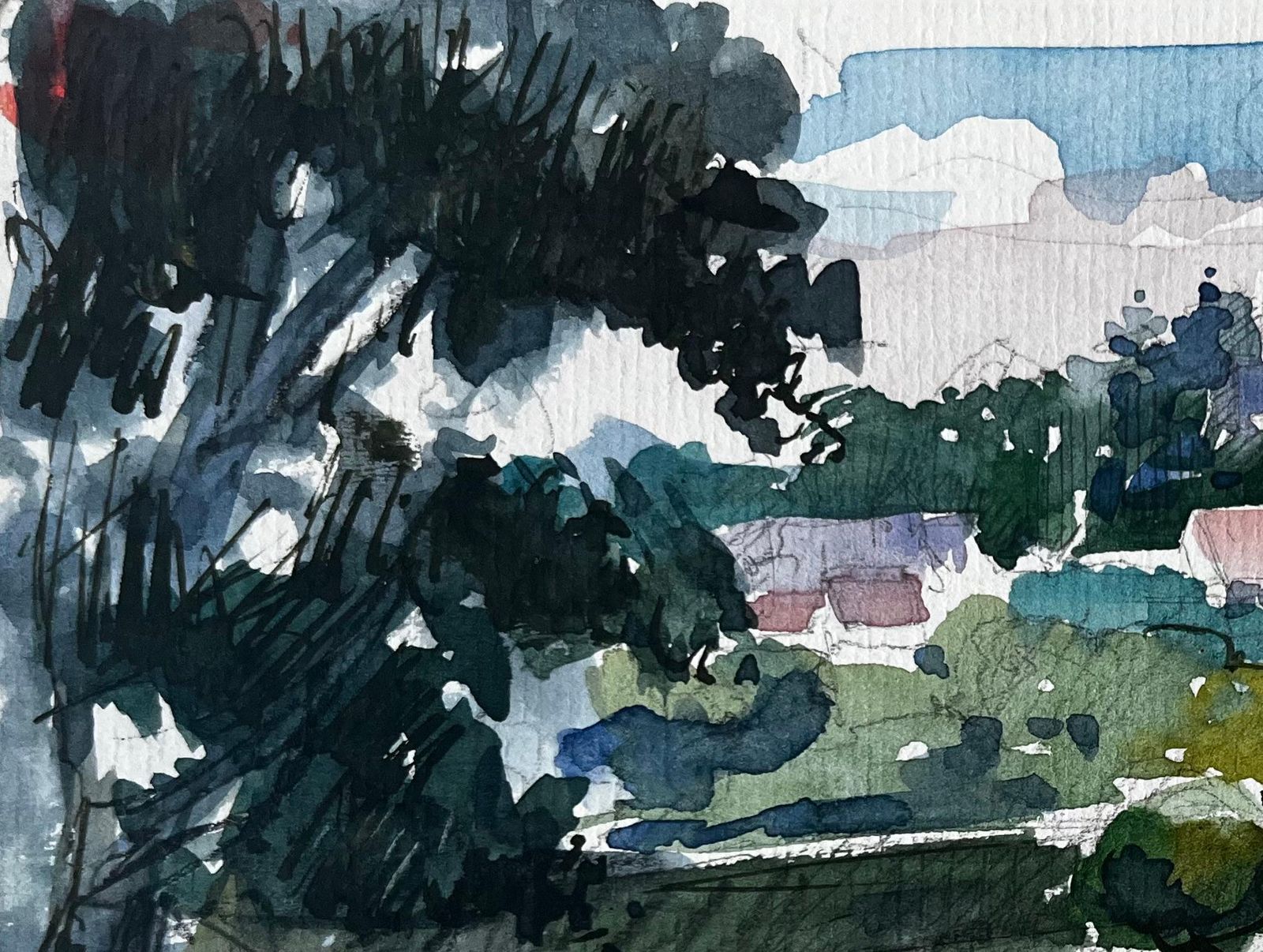 Pierre Neveulandscape Castle Distant Village Trees And Sunlit Fields Watercolor photo Art