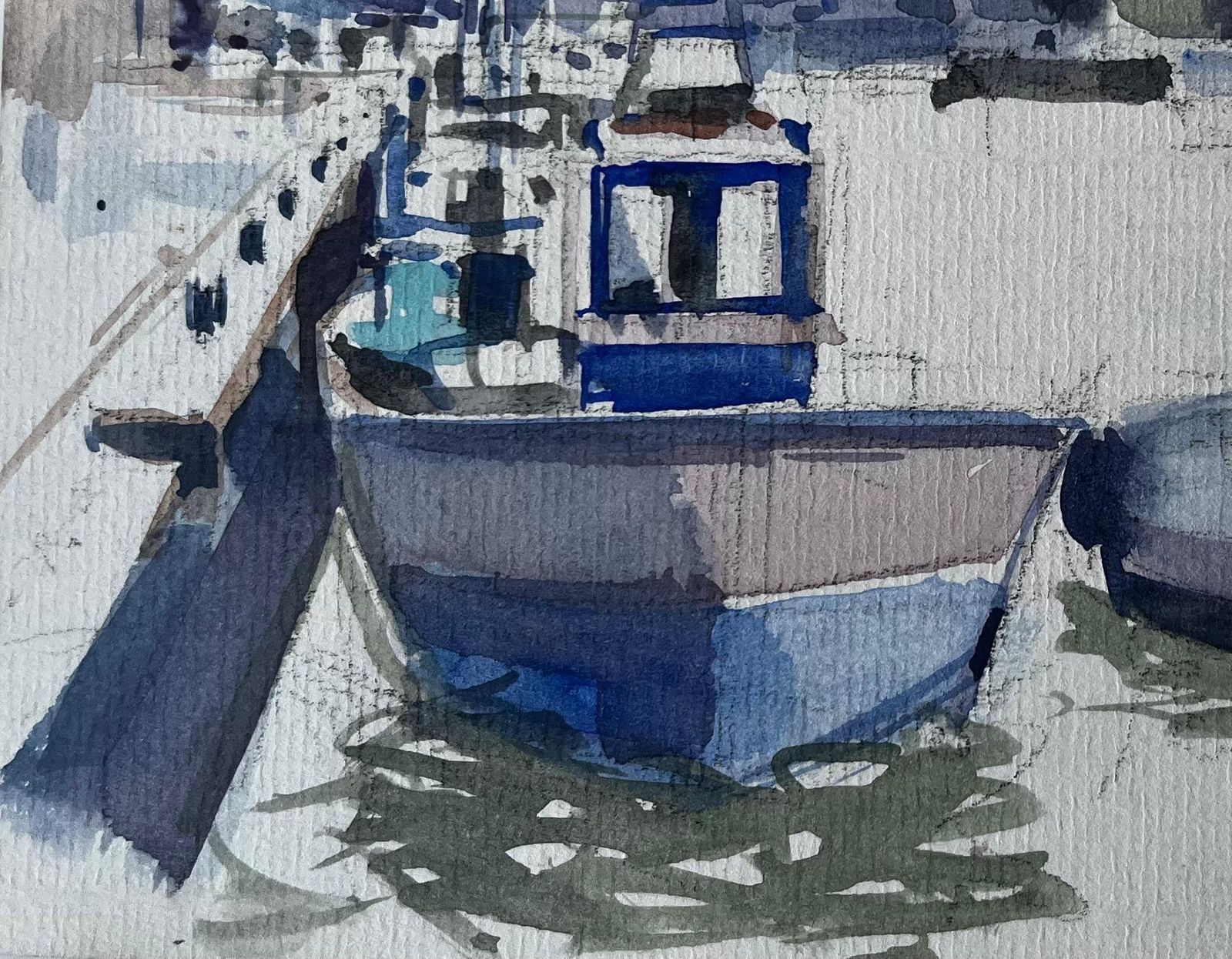 Pierre Neveuharbour Boats Jetty And Riverside Town French Watercolor Landscape photo 453.0