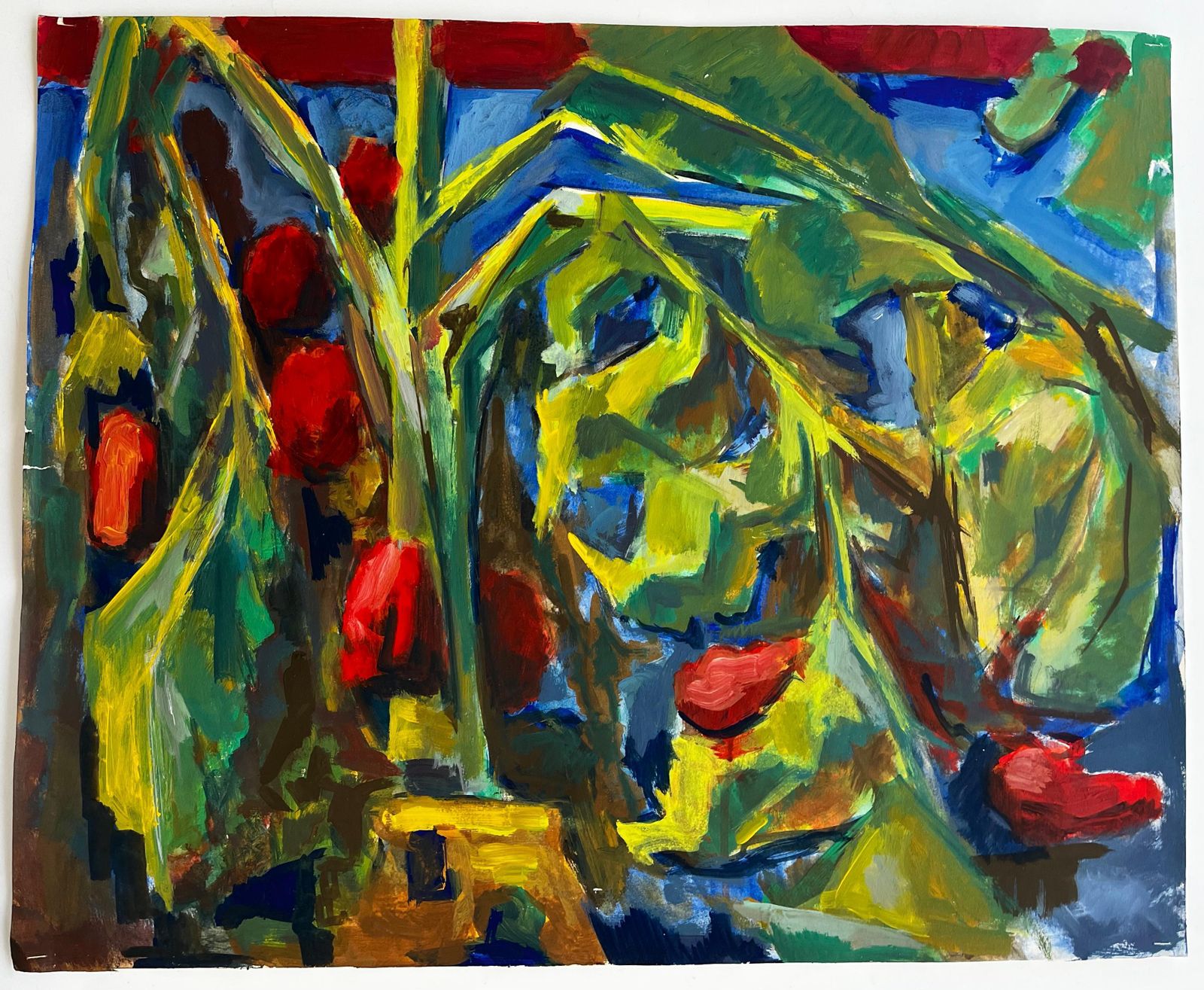 Guy Nicodabstract Red Fruit And Green Foliage Large French Modernist Still Life Painting photo furniture