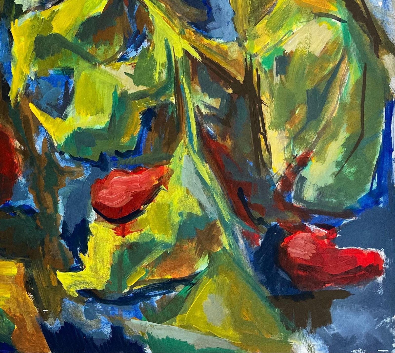 Guy Nicodabstract Red Fruit And Green Foliage Large French Modernist Still Life Painting photo 672.0