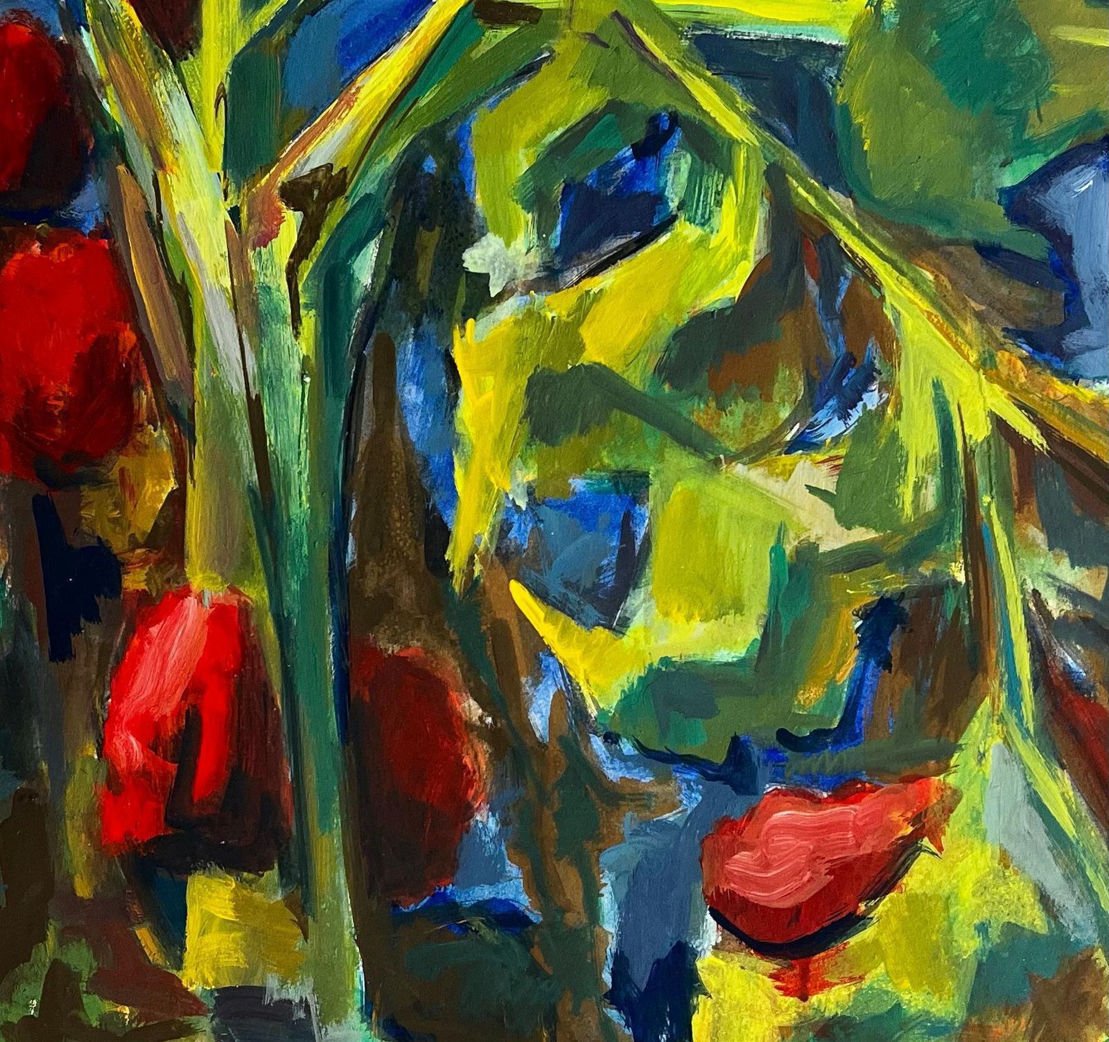 Guy Nicodabstract Red Fruit And Green Foliage Large French Modernist Still Life Painting photo vinterior