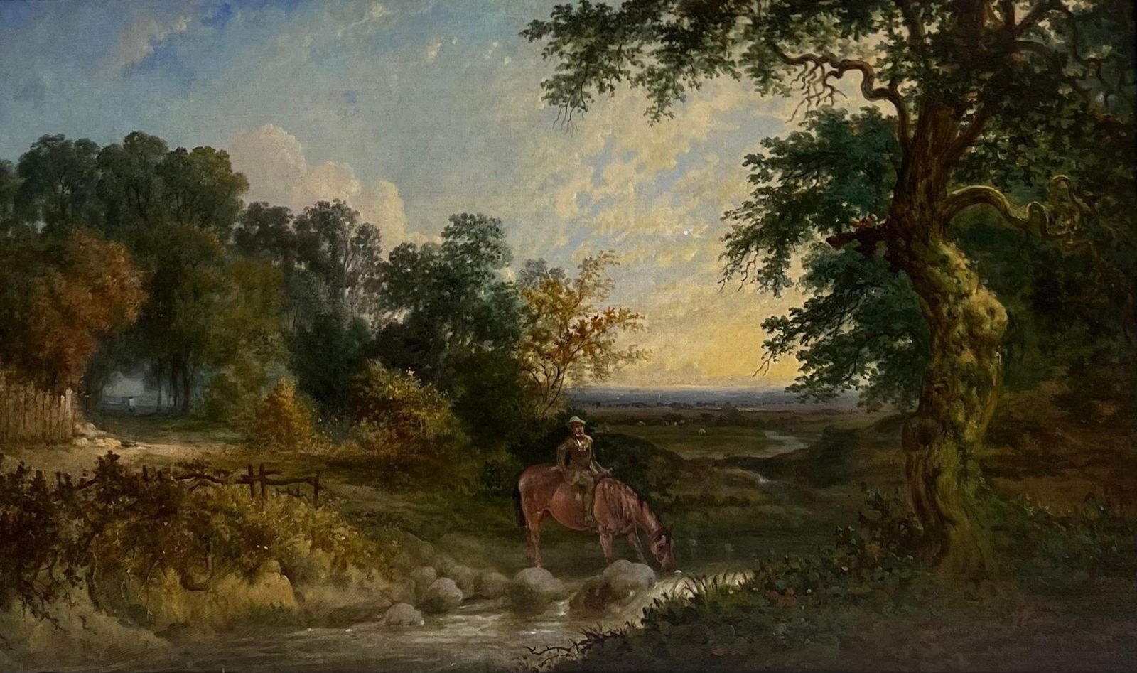 English School (19th Century)victorian English Oil Painting Horse & Rider In Rural Landscape With River photo furniture