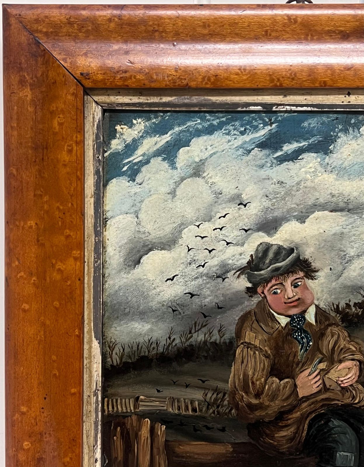 English School (19th Century)19th Century English Naive Folk Art Portrait Farm Boy & Dog Having Picnic Lunch photo buy