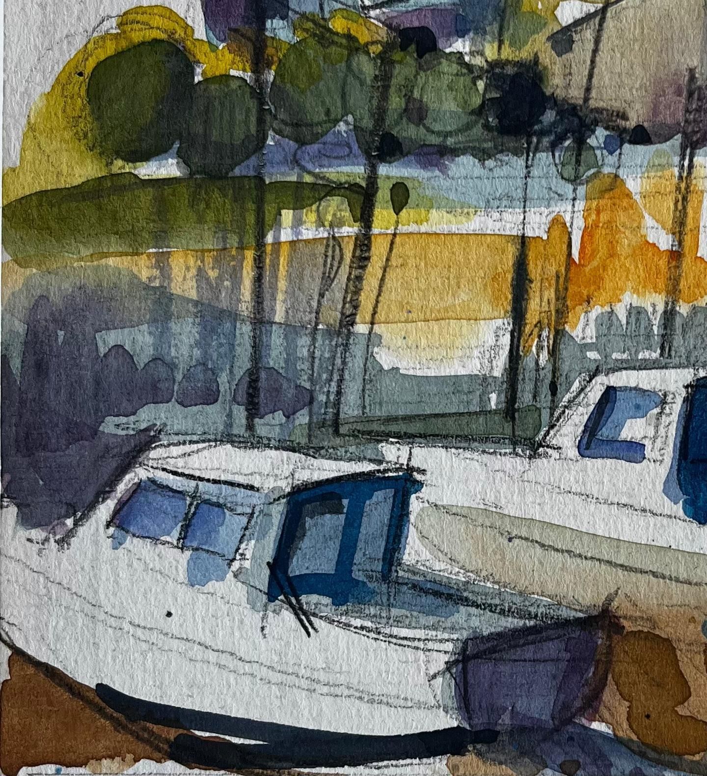 Pierre Neveutreguier Brittany Harbour Boats Low Tide French Coastal Watercolor photo vinterior
