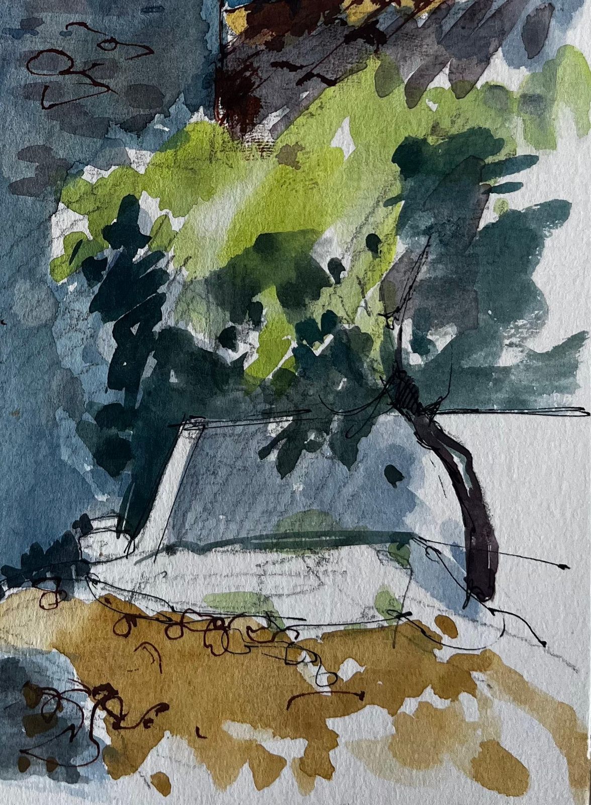 Pierre Neveustone Church Tower And Village Houses Provence Watercolor photo 524.0
