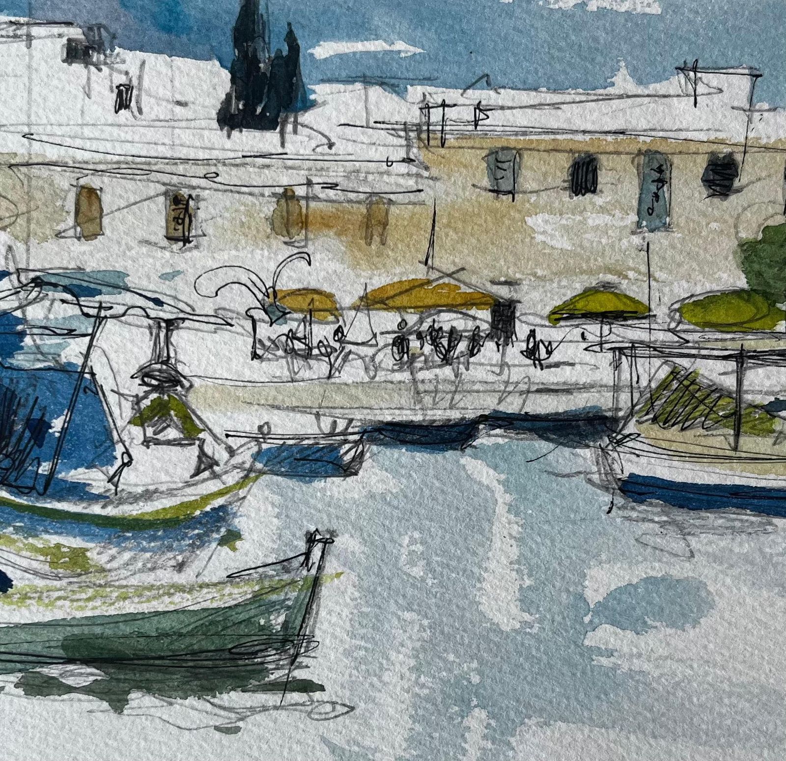 Pierre Neveumalta Harbour Boats Waterfront Scene Watercolour Sketch By Pierre Neveu photo buy