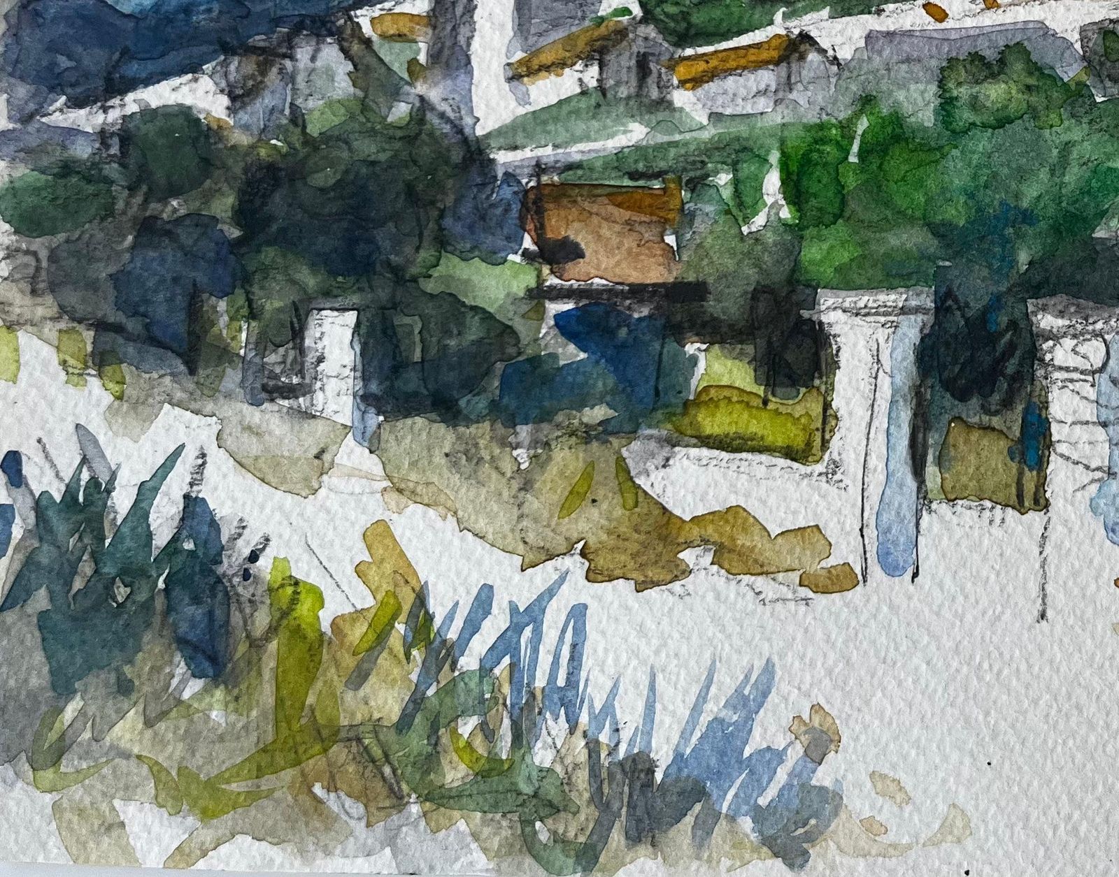 Pierre Neveuhilltop Village White Houses Terracotta Roofs Olive Trees Watercolour Study photo vinterior