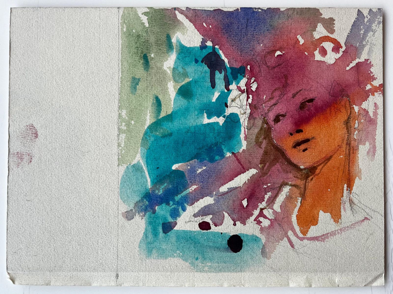 Pierre Neveuabstract Female Portrait Study Expressionist Watercolour Gouache Figure Painting photo furniture