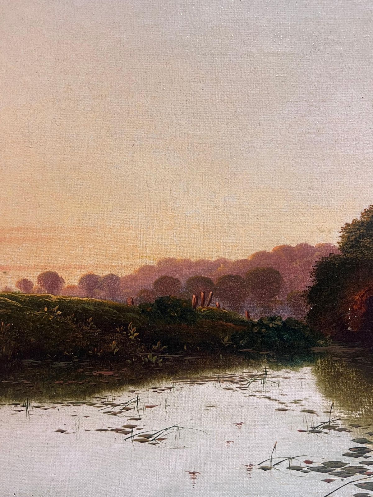Edwin Henry Boddington (1836–1905) Fine Victorian Signed Oil Painting Sunset Dusk Over The River With Anglers photo Art