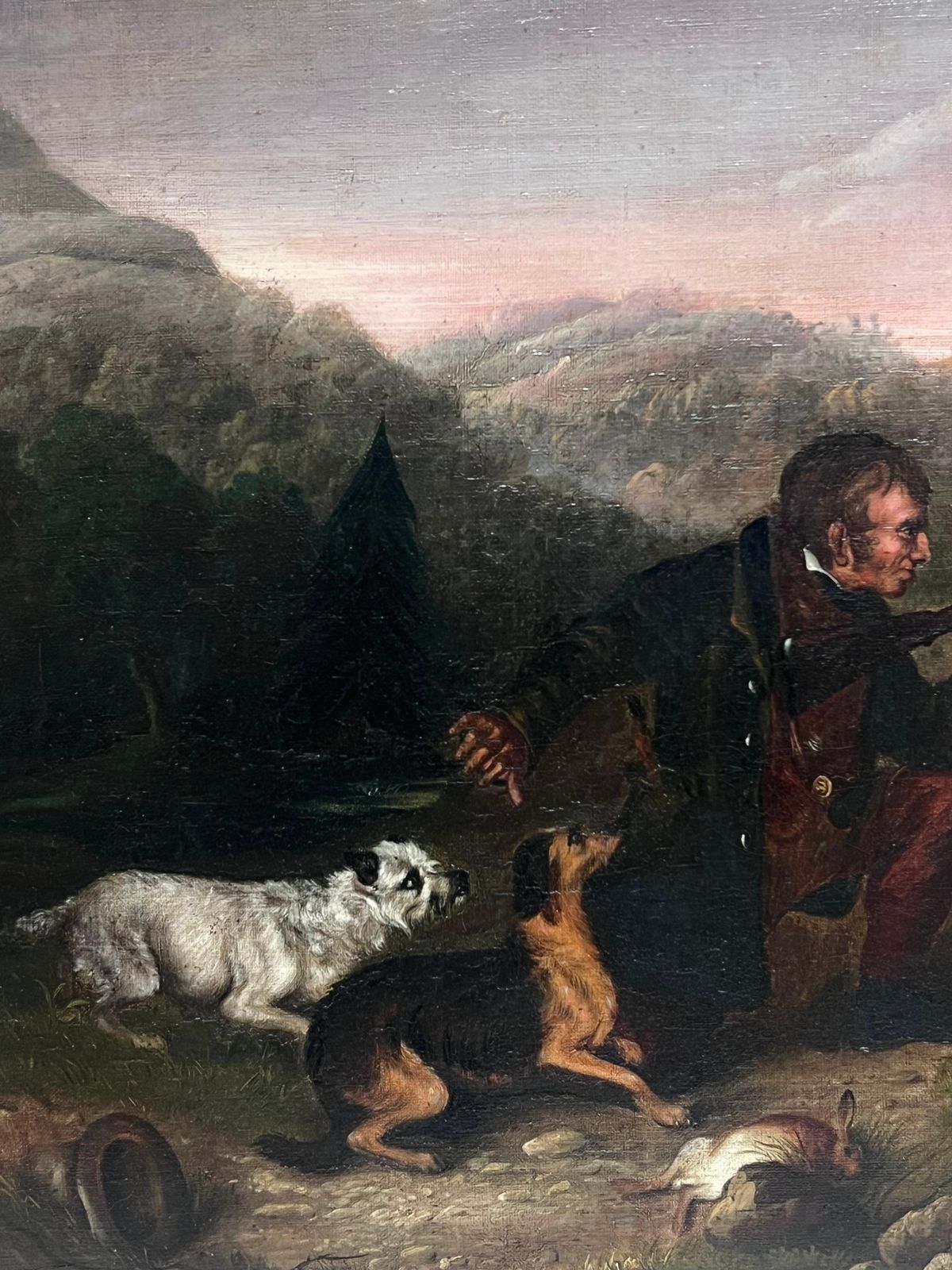 Scottish 19th Centuryfine 1800's Scottish Sporting Art Oil Painting Gentleman Shooting With Gun & Dog photo Art