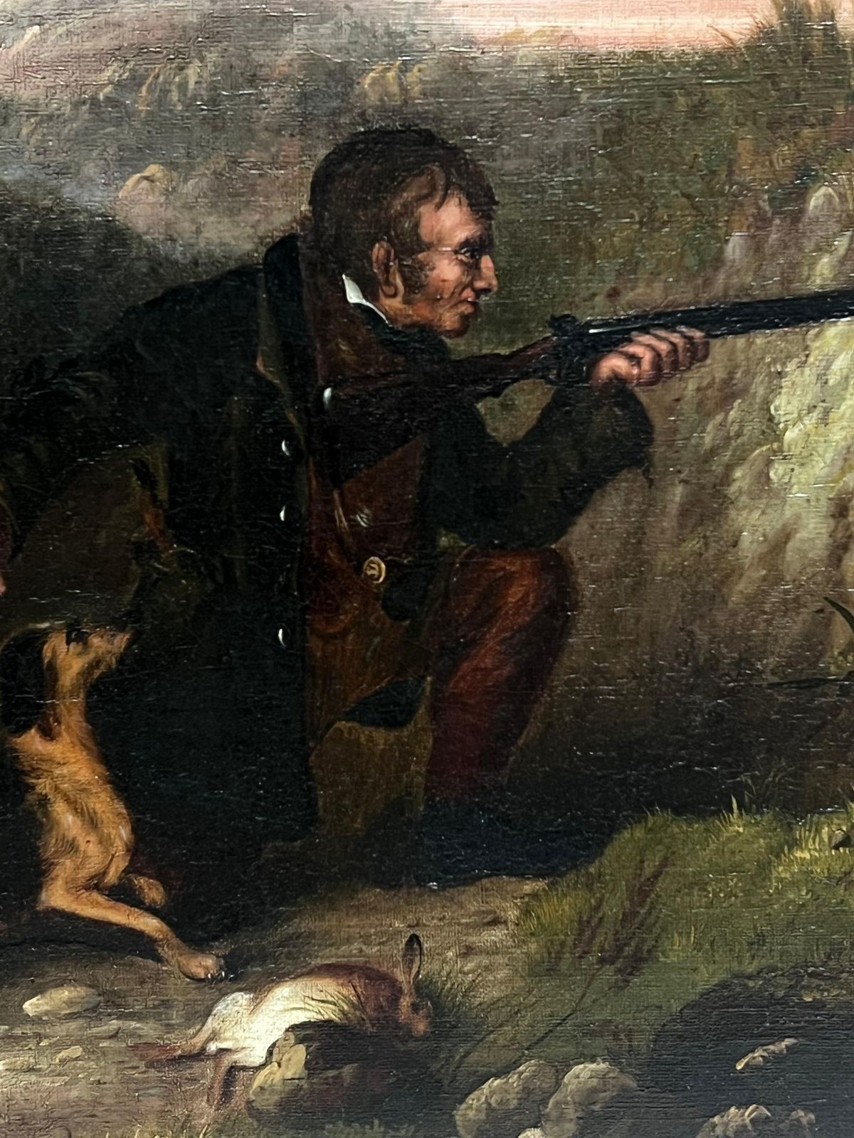 Scottish 19th Centuryfine 1800's Scottish Sporting Art Oil Painting Gentleman Shooting With Gun & Dog photo 1986.0