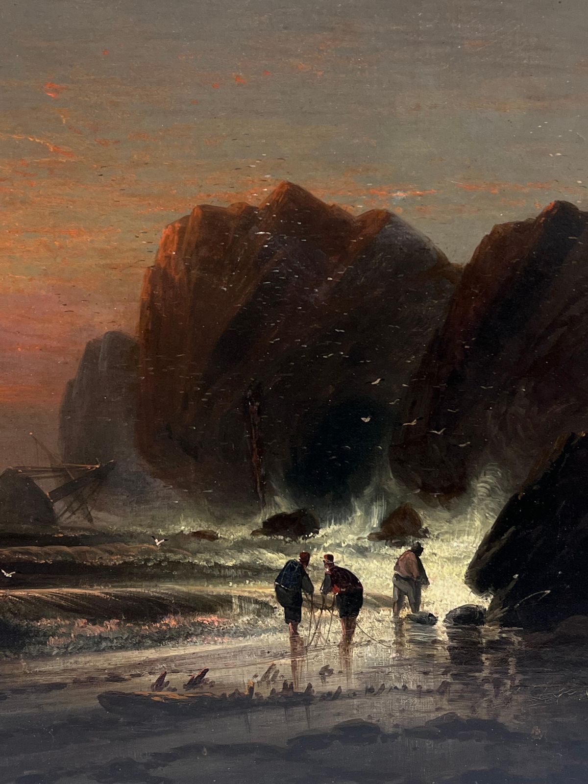 Charles Websterfine Very Large 19th Century English Marine Oil Painting Wreckers Sunset Coast1870's photo vinterior