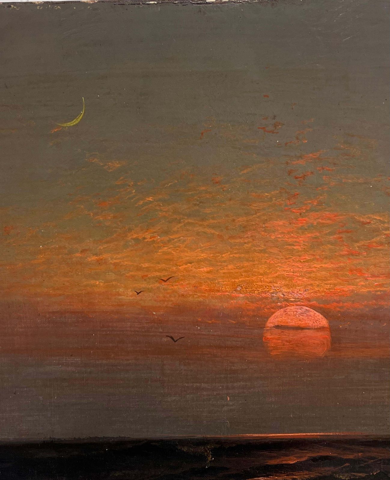 Charles Websterfine Very Large 19th Century English Marine Oil Painting Wreckers Sunset Coast1870's photo vintage