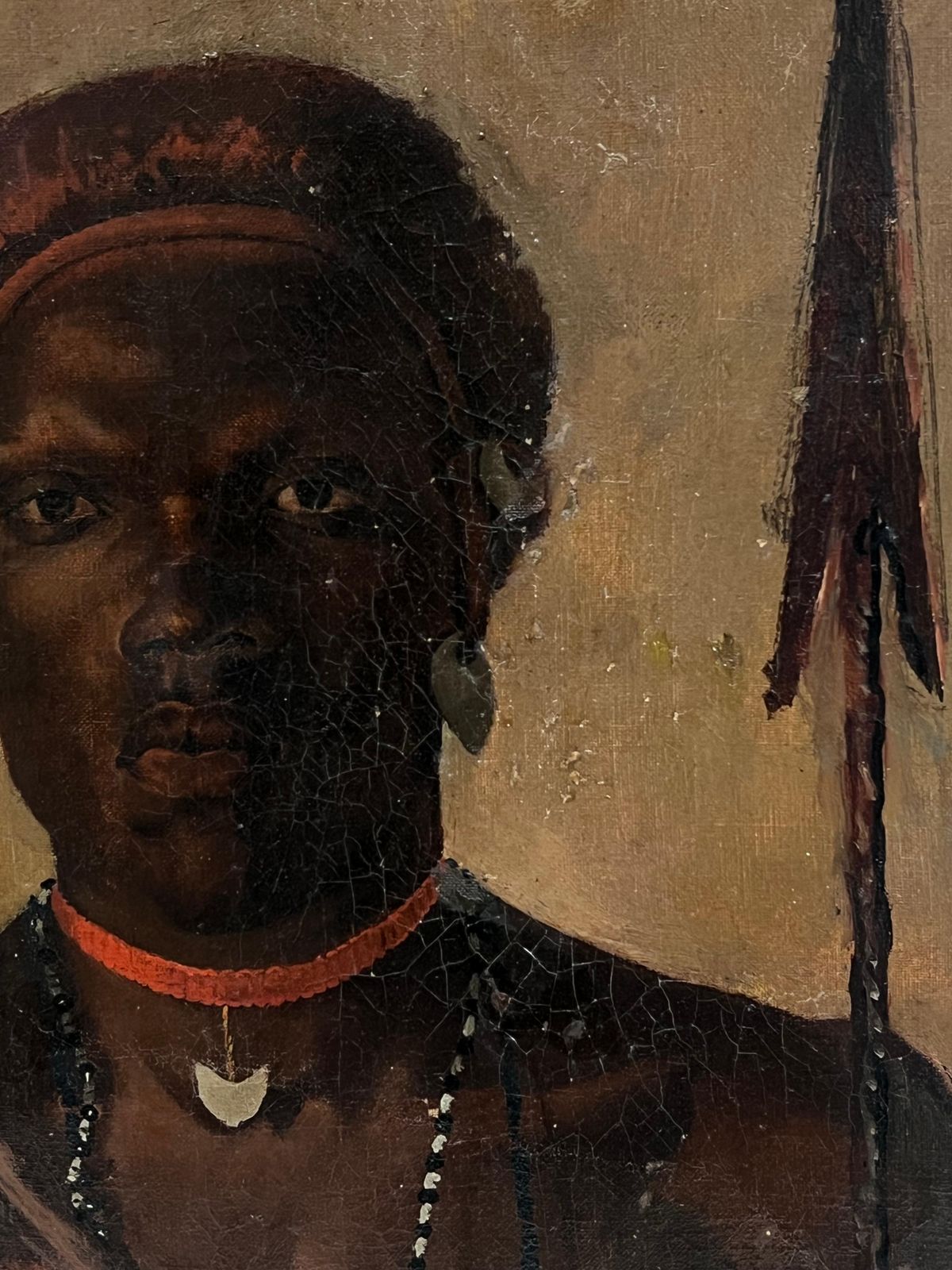 British Schoolantique Signed British Oil Painting Portrait Of A Warrior With A Spear photo 1476.0