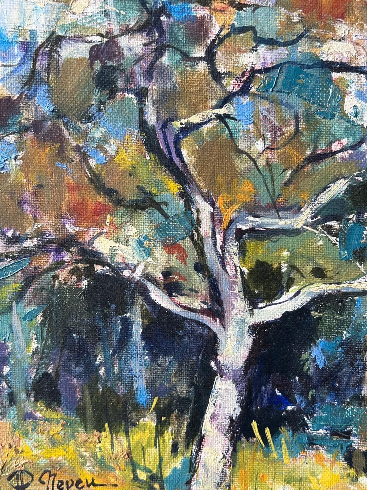 Pierre Neveubright Tree In Sunlit Meadow With Colorful Leaves And Forest French Oil Painting photo Art