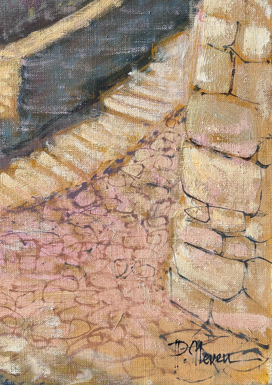 Pierre Neveusunlit Hillside Village With Stone Path And Golden Homes Vue French Oil Painting photo vintage