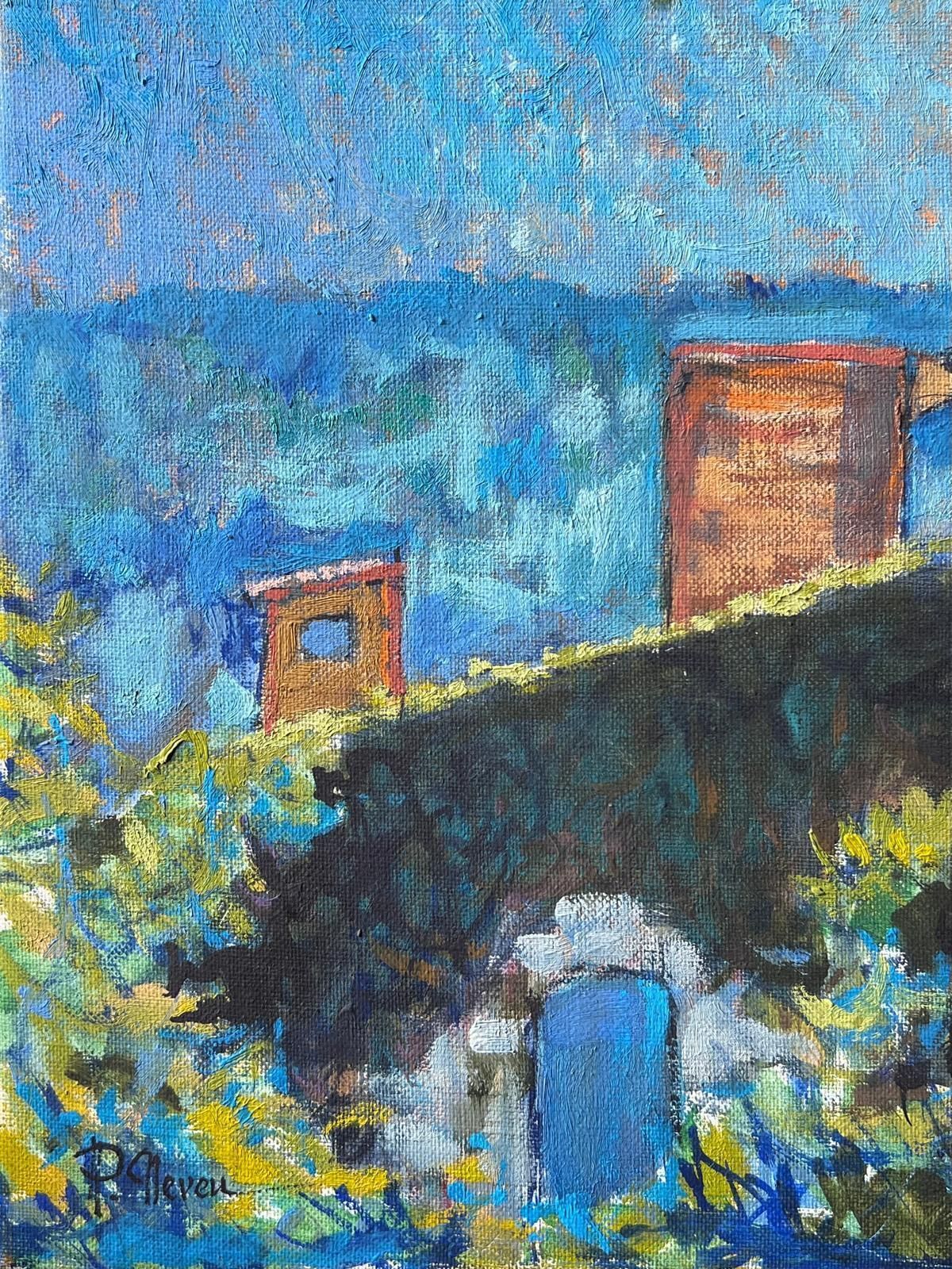 Pierre Neveusunny Rooftop View With Stone Arch And Blue Sky Above A Town French Oil Painting photo 484.0