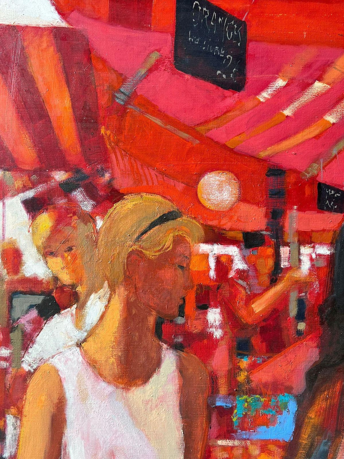 Pierre Neveuwomen Strolling Through Bright Red Market Stalls Filled With Produce French Oil photo for sale