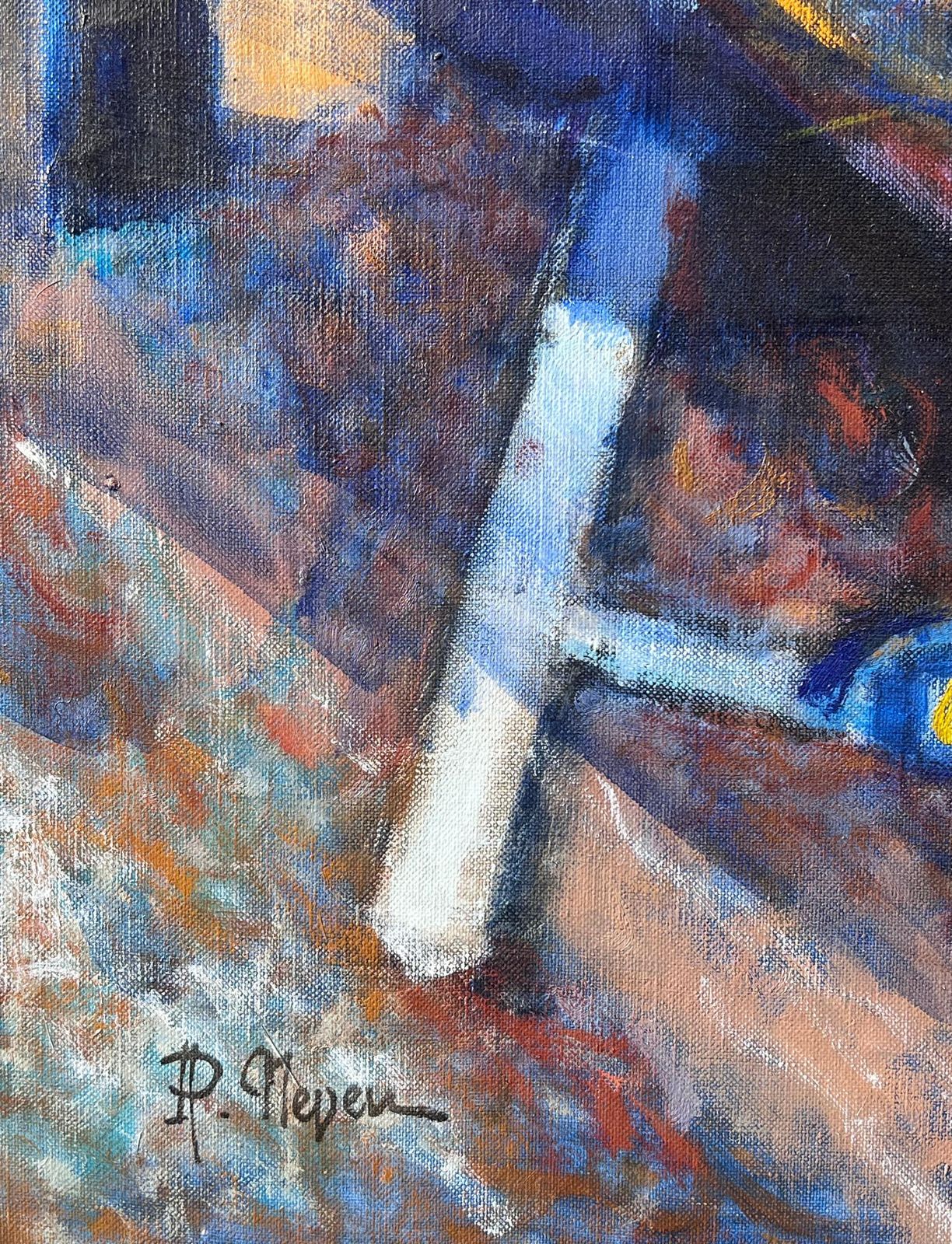 Pierre Neveubeach Figures Under Striped Tent With Busy Summer Scene Warm French Oil Painting photo buy