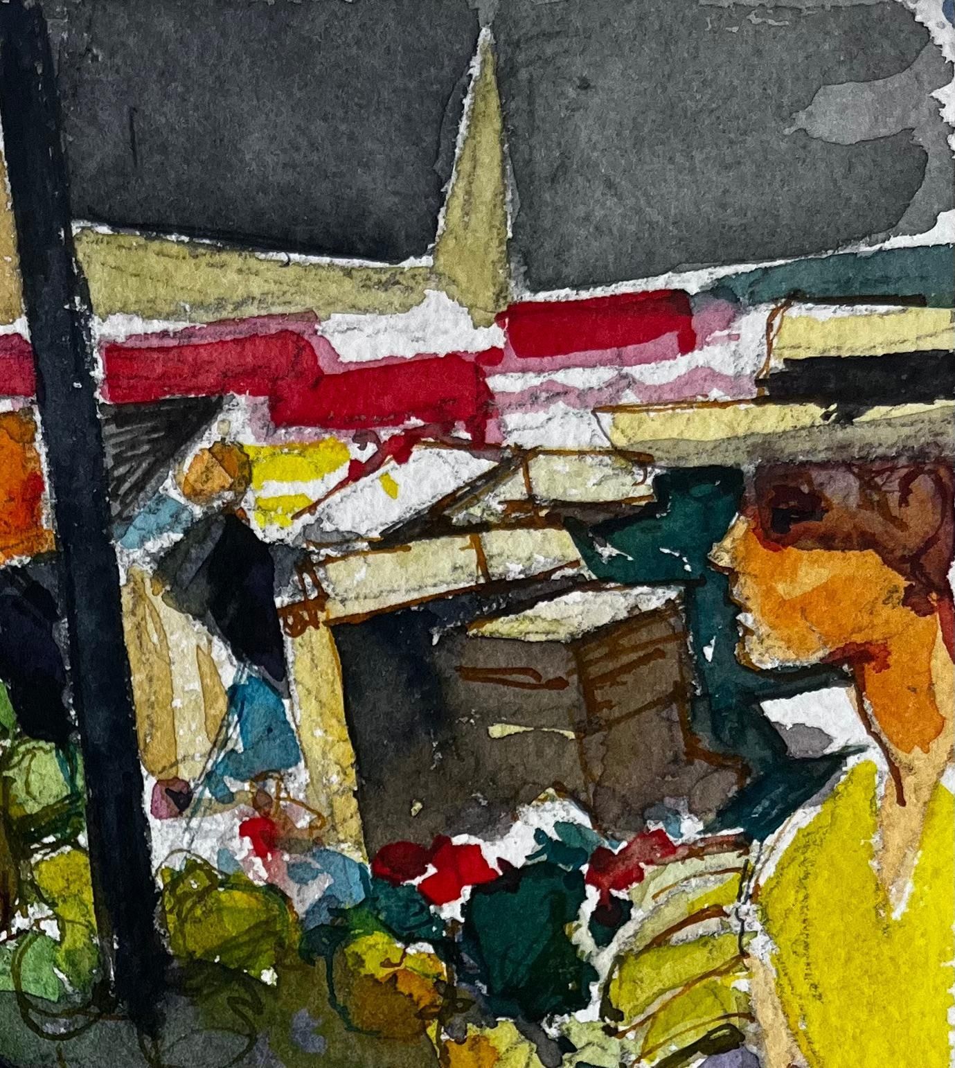 Pierre Neveumarket Stall Fruits Shoppers And Mediterranean Street Scene Watercolor photo Art