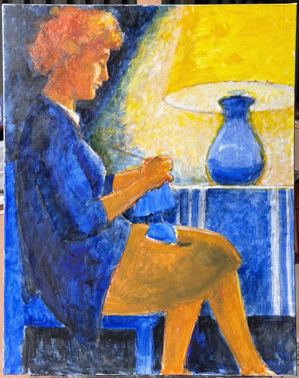 Pierre Neveuwoman Sewing Beside Warm Lamp In Softlit Calm Interior Scene French Oil Painting photo furniture