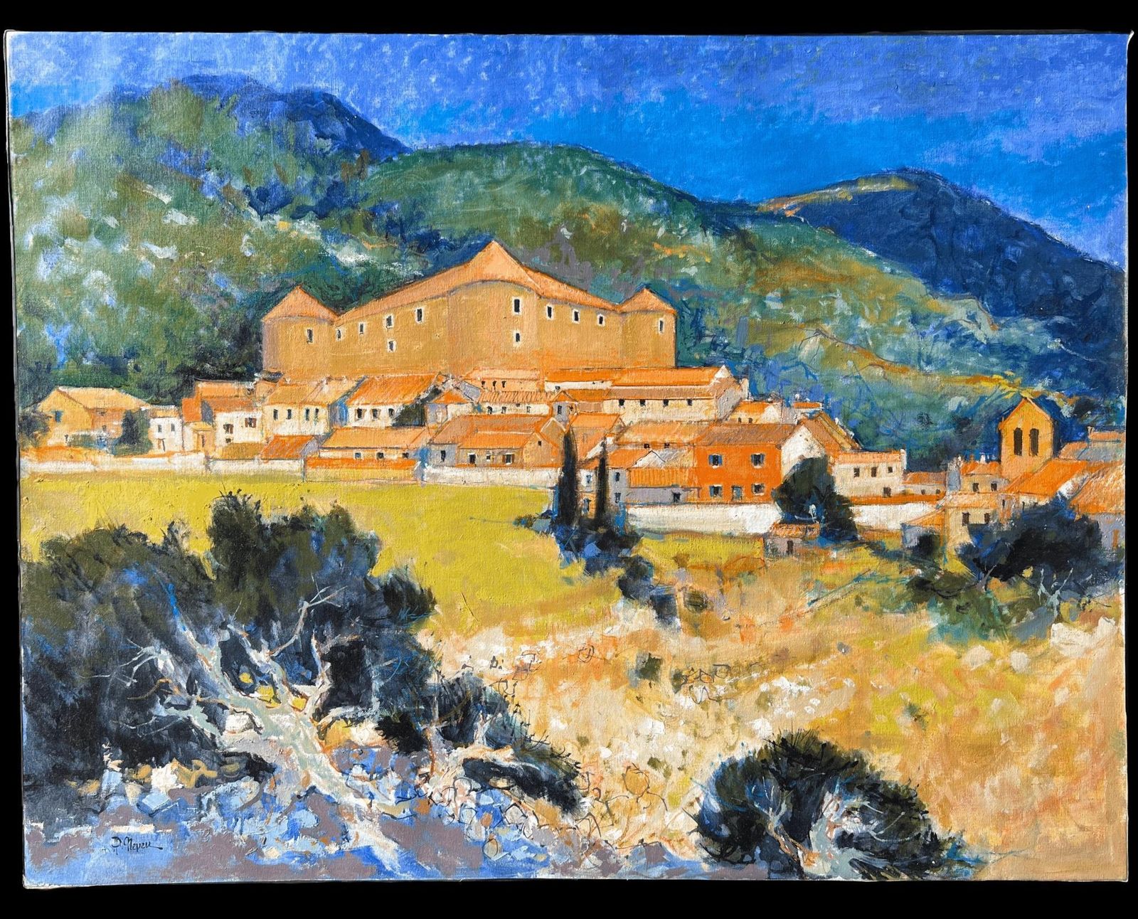 Pierre Neveua Hilltop Fortress Above Orange Roof Village In Sunlit Hills French Oil Painting photo furniture