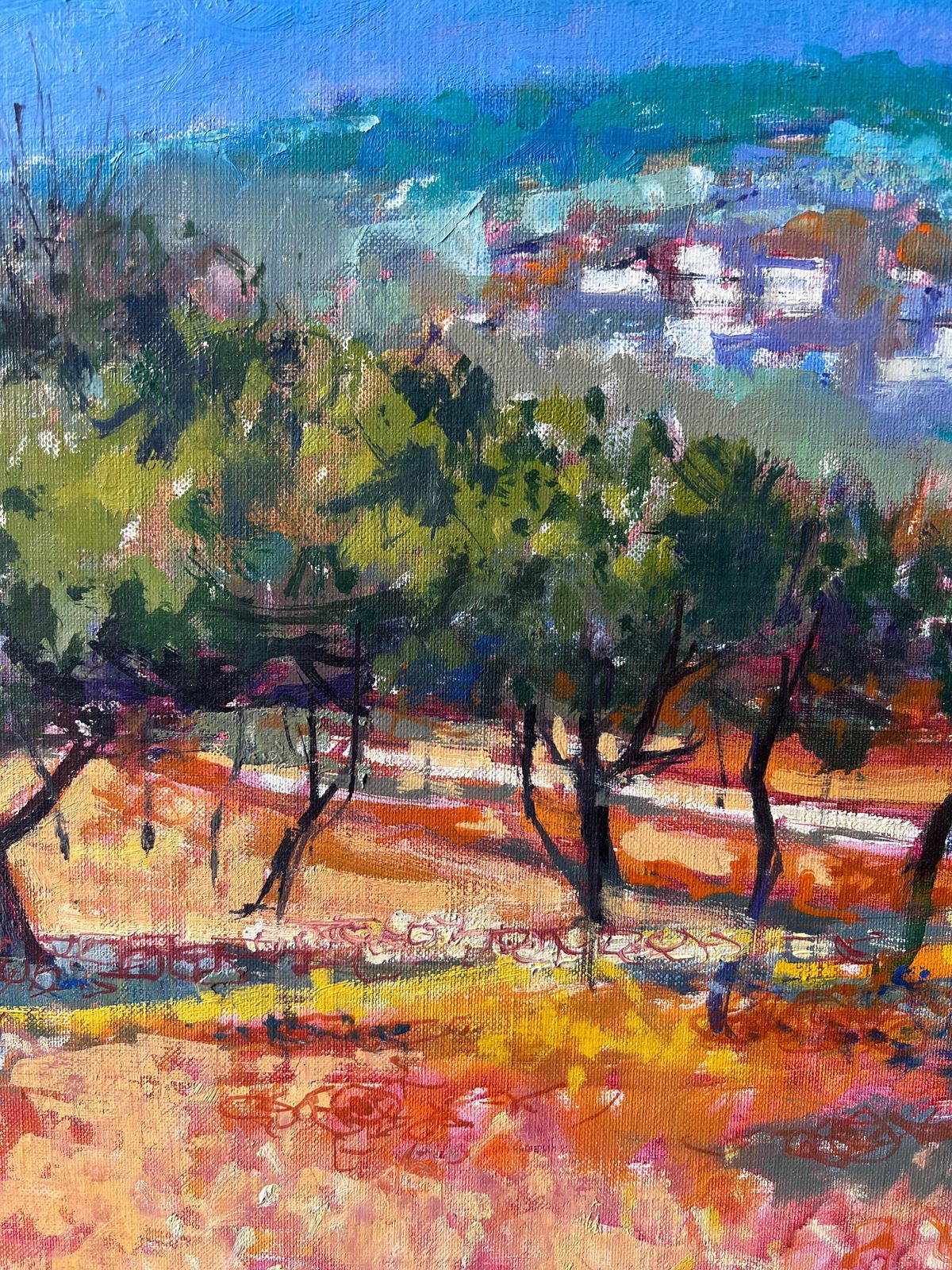 Pierre Neveusunlit Olive Grove With Hilltop Village In Vibrant French Countryside photo buy