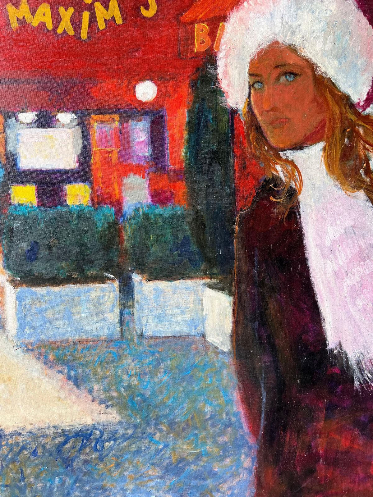 Art Pierre Neveuat Paris Maxim's Nightly Street Scene With Two Stylish Women French Oil Painting photo