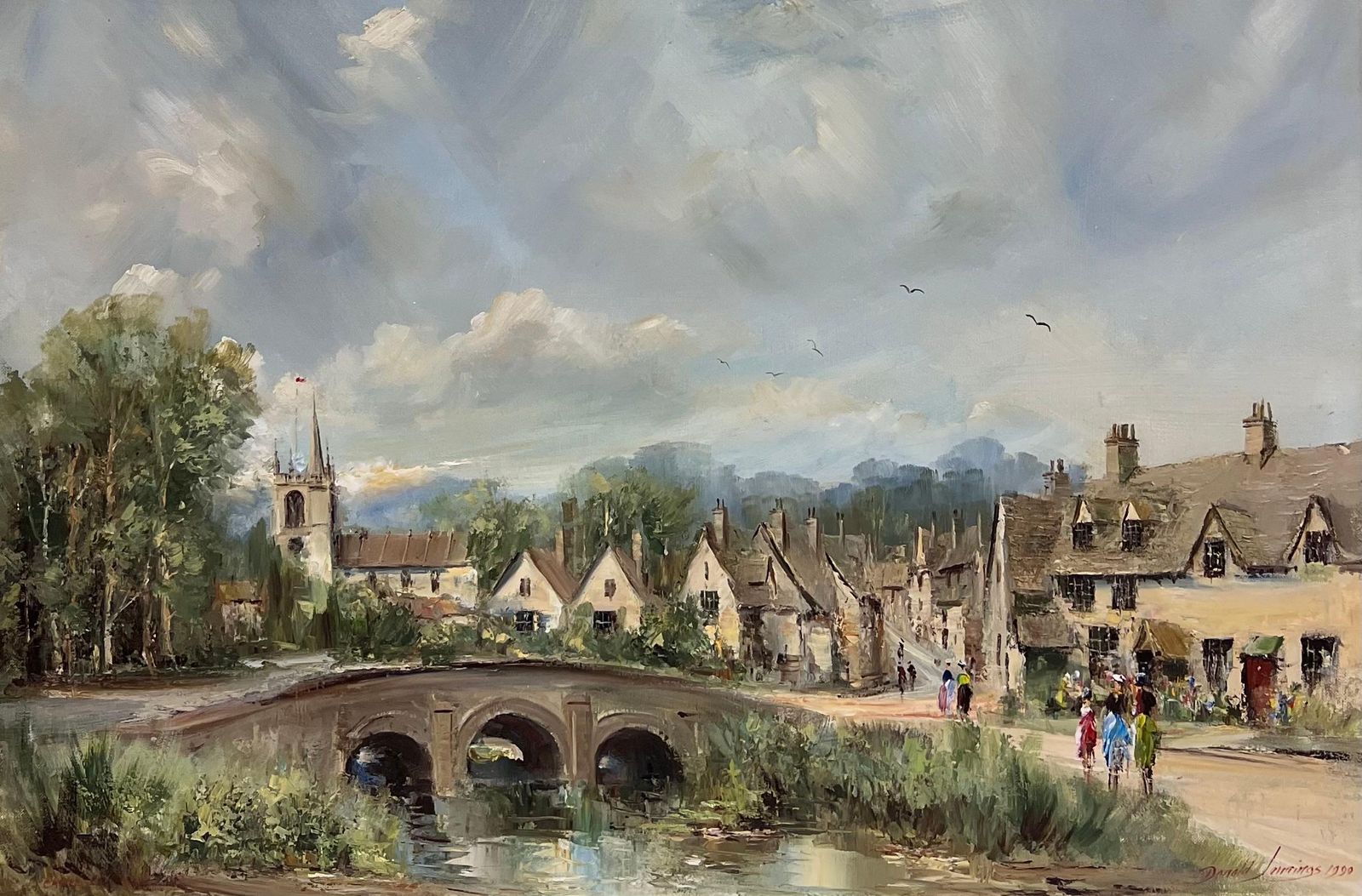 Donald Jenningscastle Combe The Cotswolds England Original Signed Oil Painting The Village1990 photo furniture