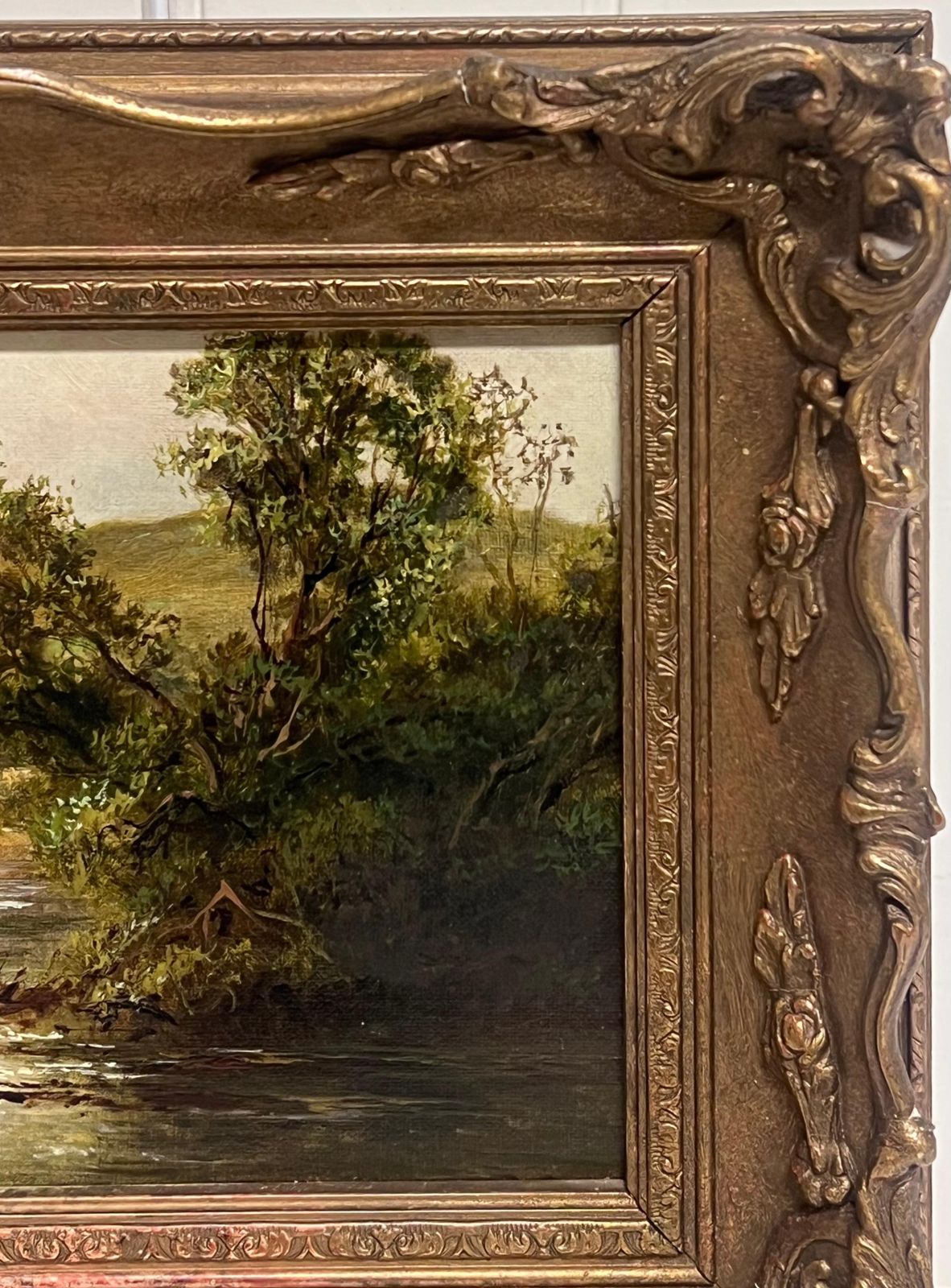English School (19th Century)antique English Oil Painting Figures Loading The Hay Cart Beside The River photo vintage