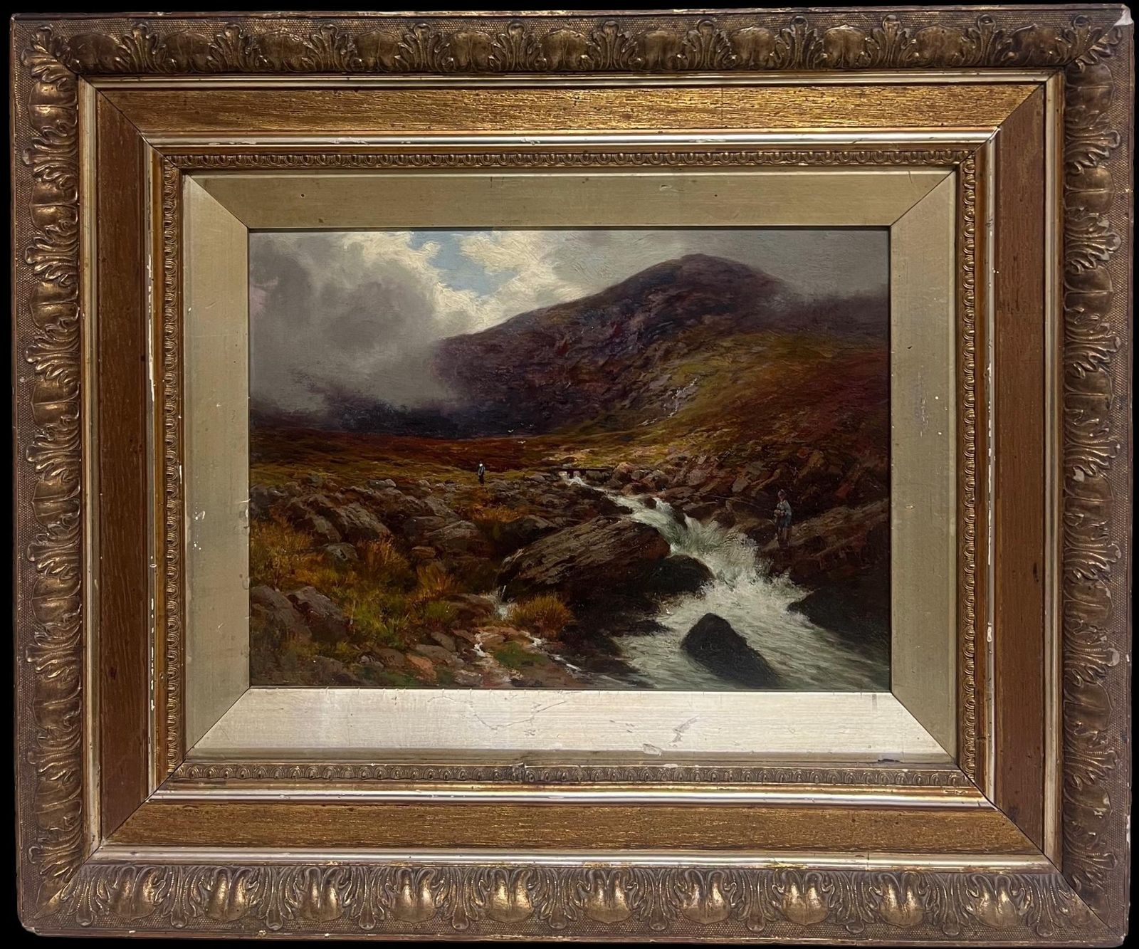 William Lakin Turnerantique Scottish Highlands River Misty Landscape Signed Oil Anglers By River