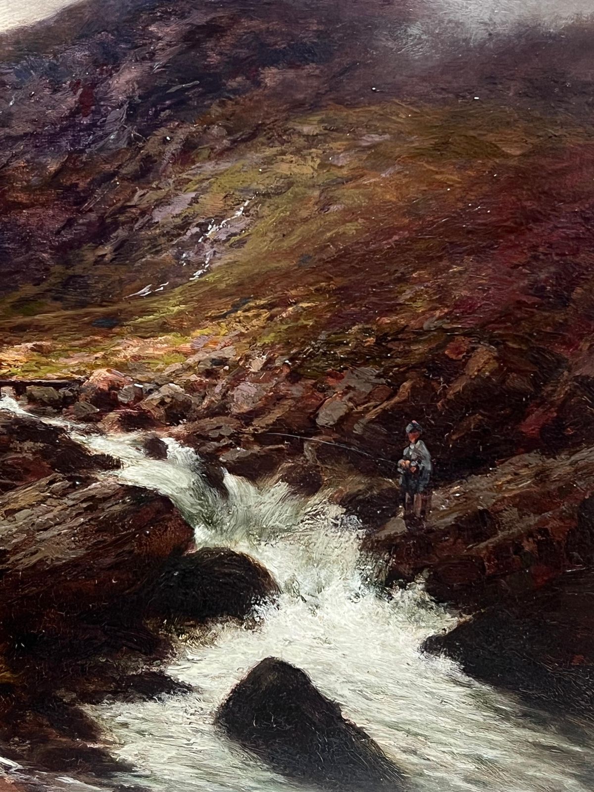 William Lakin Turnerantique Scottish Highlands River Misty Landscape Signed Oil Anglers By River photo for sale