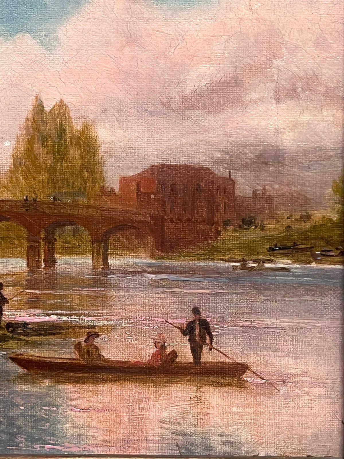 English School (19th Century)antique English Oil Painting Elegant Figures By River Ancient Castle Building photo vinterior