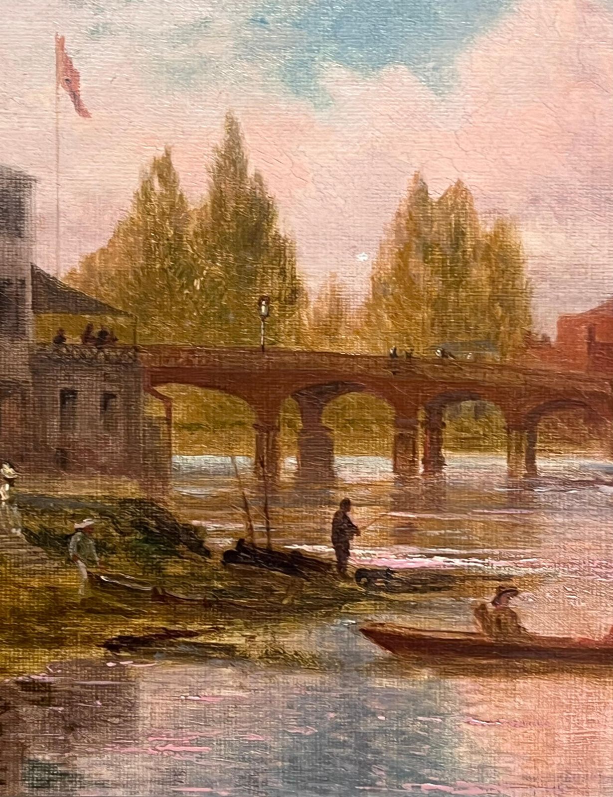English School (19th Century)antique English Oil Painting Elegant Figures By River Ancient Castle Building photo buy