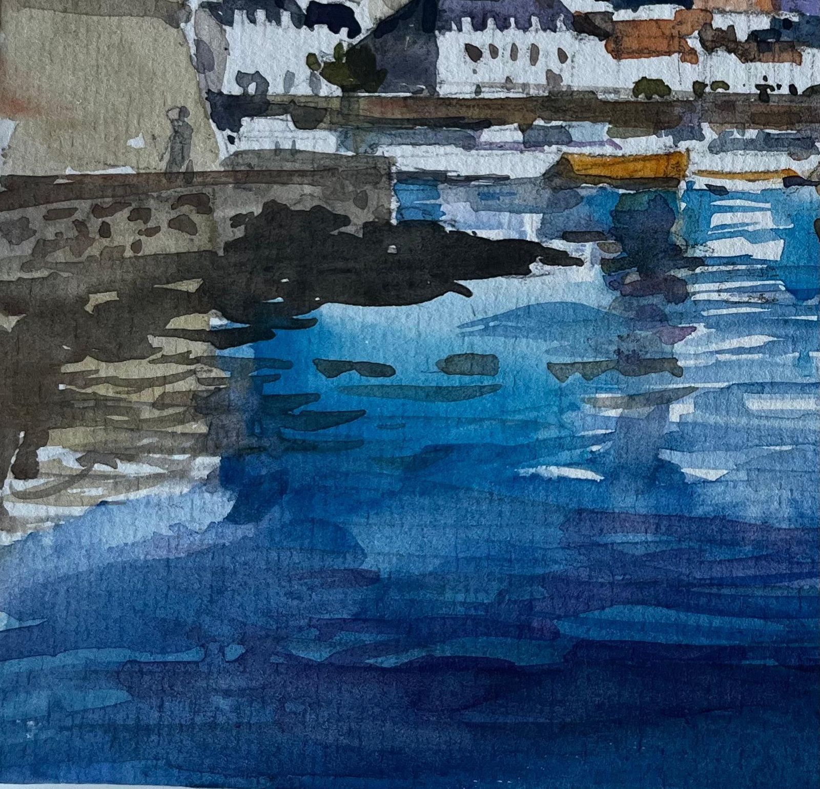 Pierre Neveuevening Harbour Scene Brittany Coast Watercolour Seascape By Pierre Neveu photo vinterior