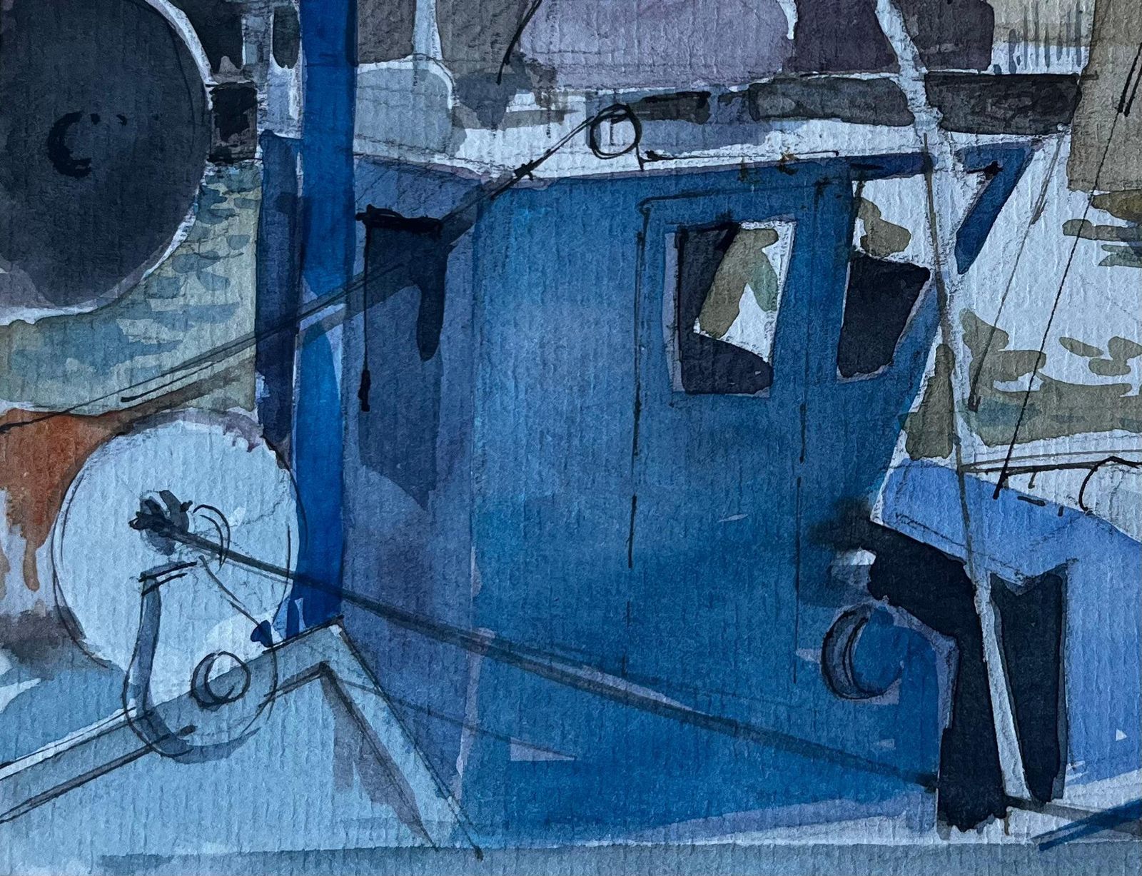 Pierre Neveublue Fishing Boat In Brittany Harbour French Watercolour By Pierre Neveu photo Art