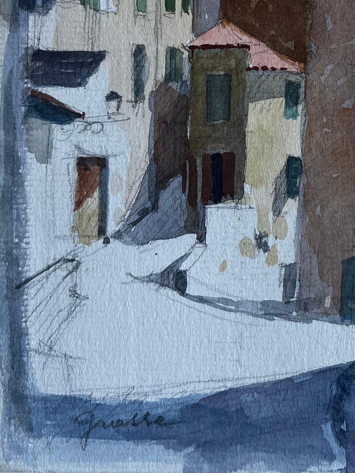 Pierre Neveugrasse Provence Sunlit Village Street Scene Watercolour By Pierre Neveu photo vinterior