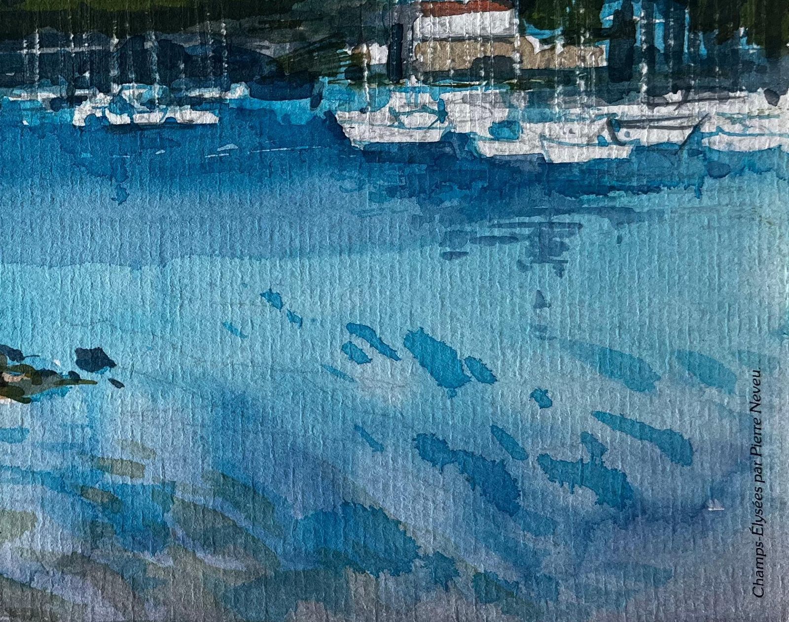Pierre Neveufrench Harbour With Moored Boats And Clifftop Houses Watercolour By Pierre Neveu photo Art