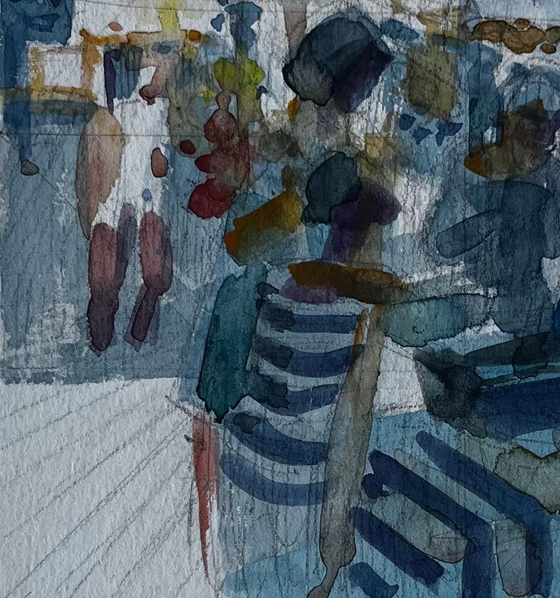 Pierre Neveufrench Market Watercolour Study With Blue Awning By Pierre Neveu photo vinterior