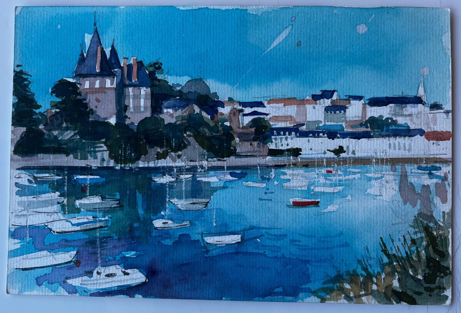 Pierre Neveuchâteau And Harbour At Pornic Brittany French Coastal Watercolour photo furniture