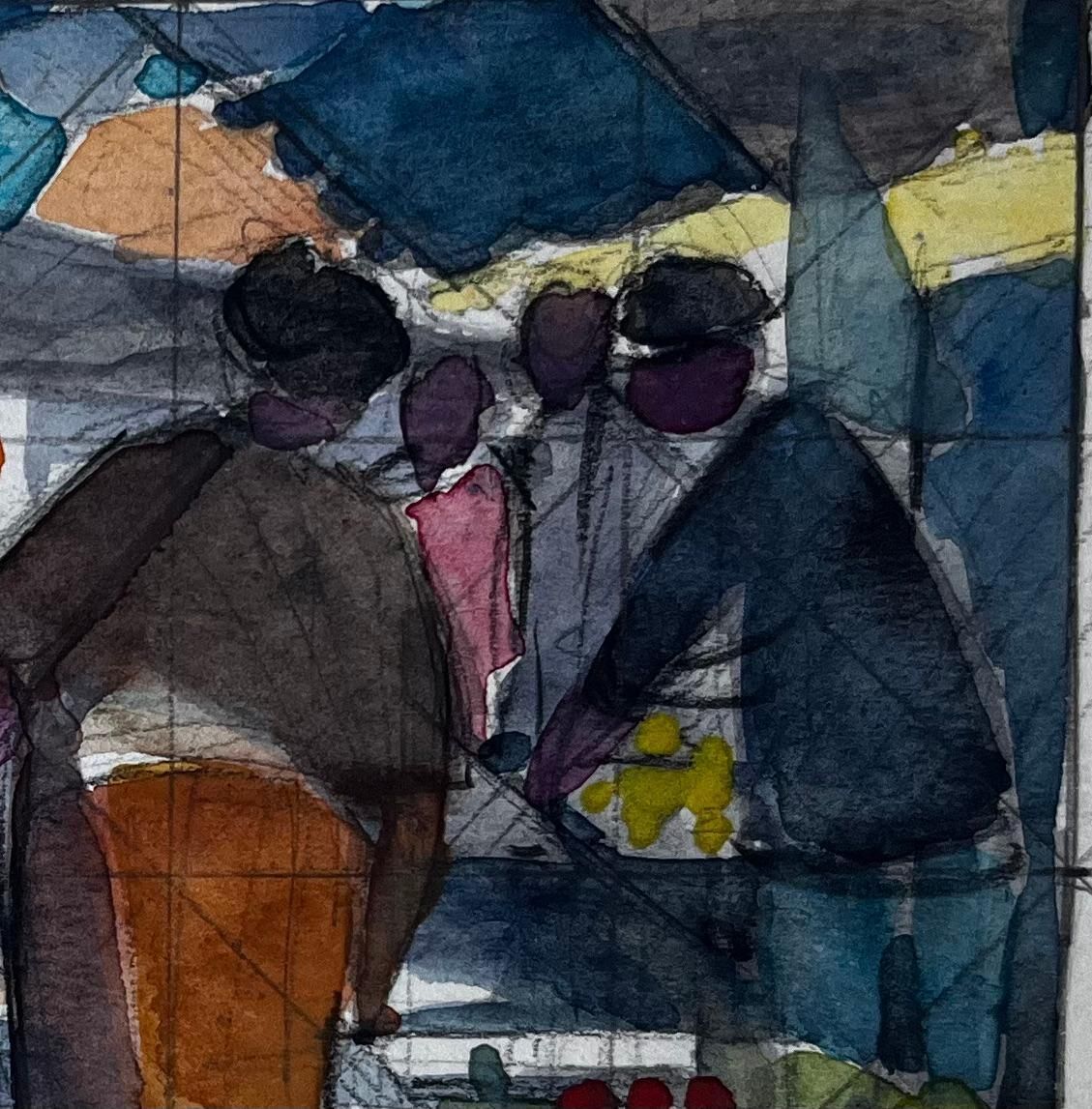 Pierre Neveufrench Market Scene Geometric Watercolour Study By Pierre Neveu photo for sale