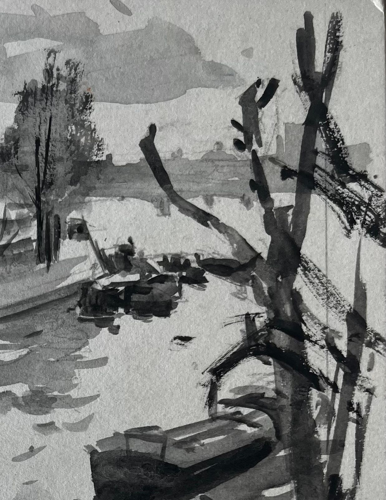 Pierre Neveuriverside Boats And Dome French Ink Wash Watercolour By Pierre Neveu photo Art