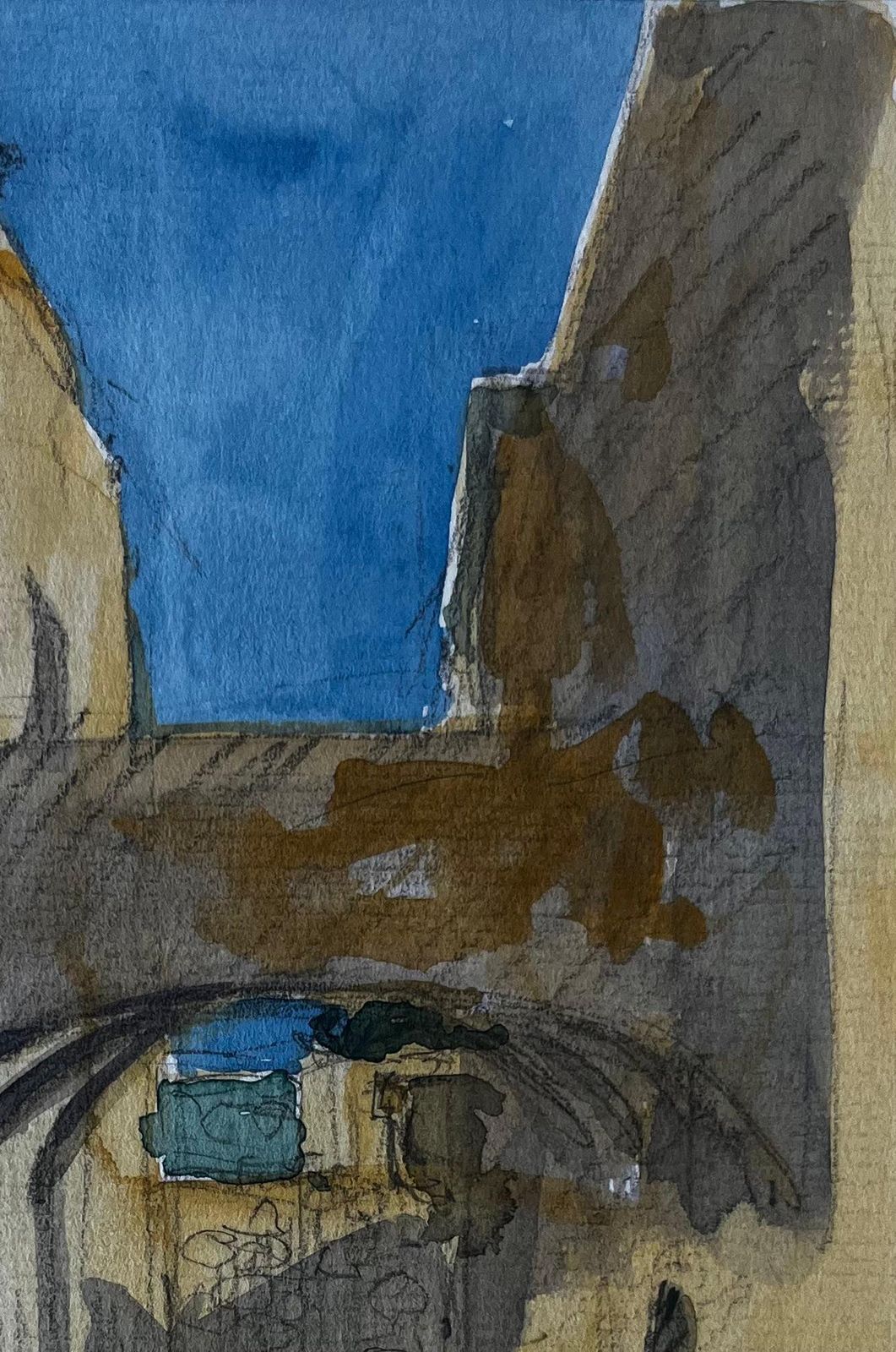 Pierre Neveusunlit Archway And Narrow Street Southern France Watercolour By Pierre Neveu photo for sale