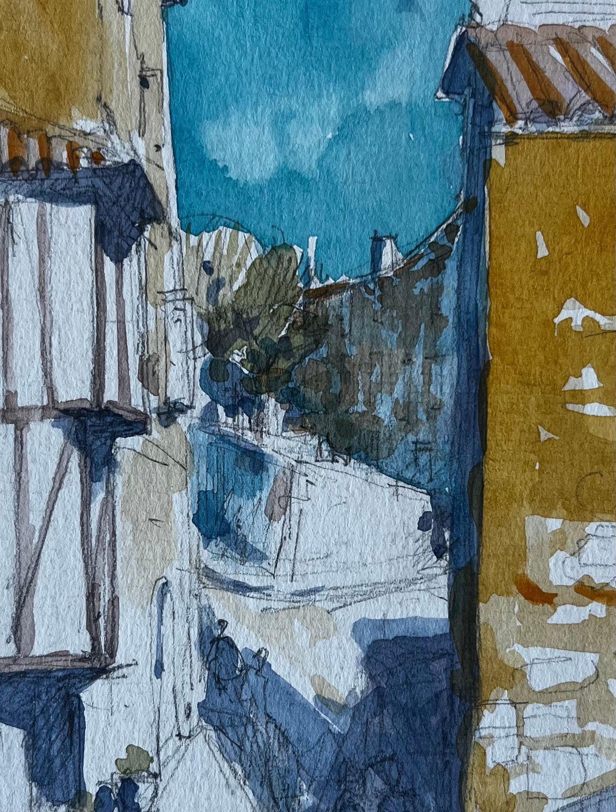 Pierre Neveumedieval Village Street Scene Southwest France Watercolour By Pierre Neveu photo buy
